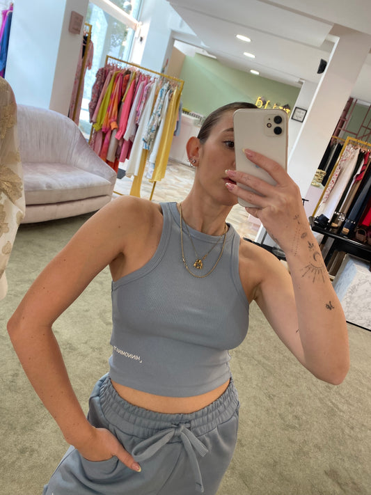 Crop top azzurro polvere a costine hinnominate