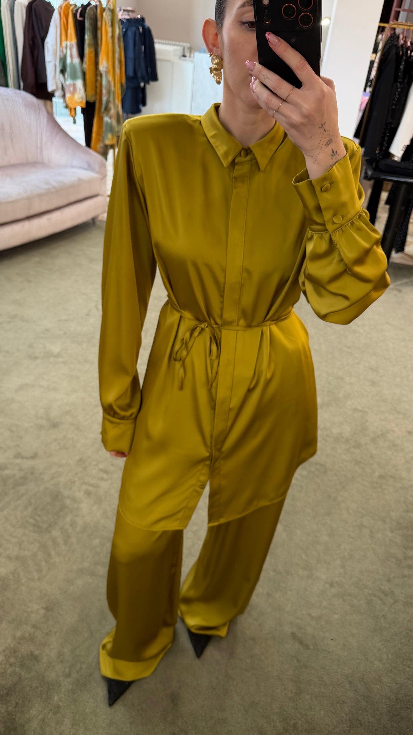 Camicia abito lime in satin over ks