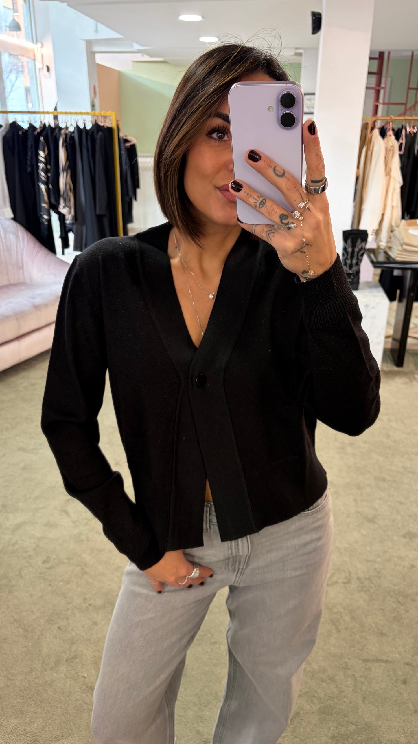Cardigan nero in lurex ay