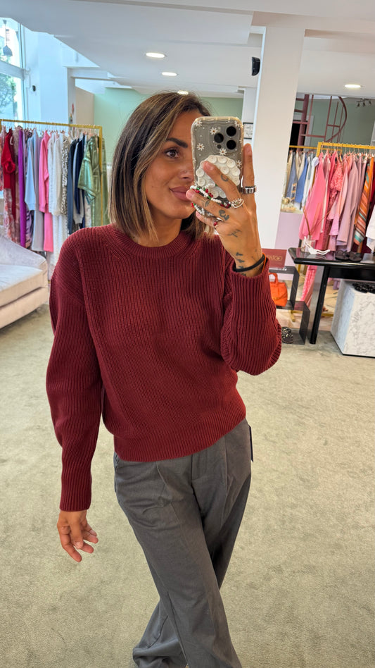 Maglione bordeaux a costine jx
