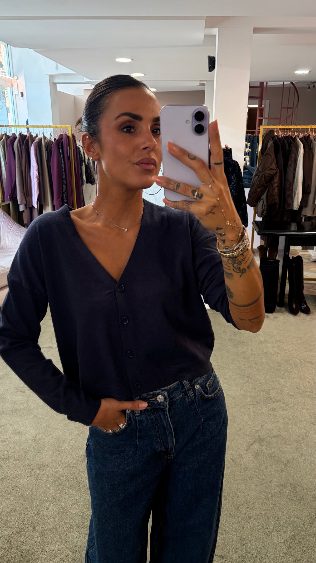 Cardigan blu misto lana tk