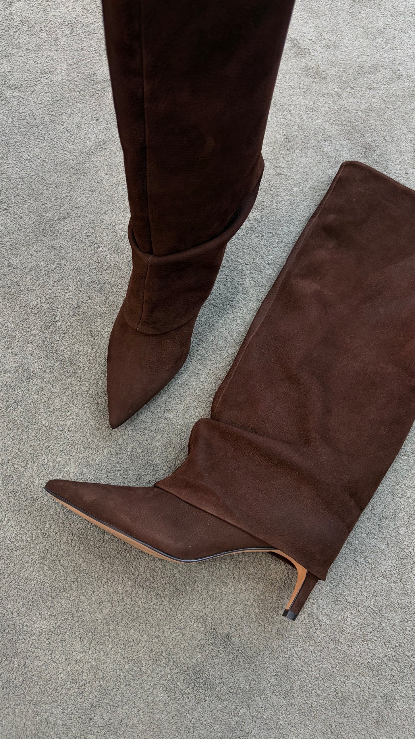 Stivale gambale alto marrone in pelle nabuk cr
