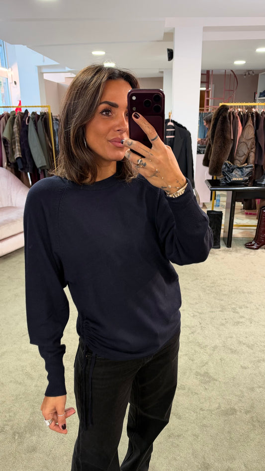 Maglione blu notte con coulisse laterale sy