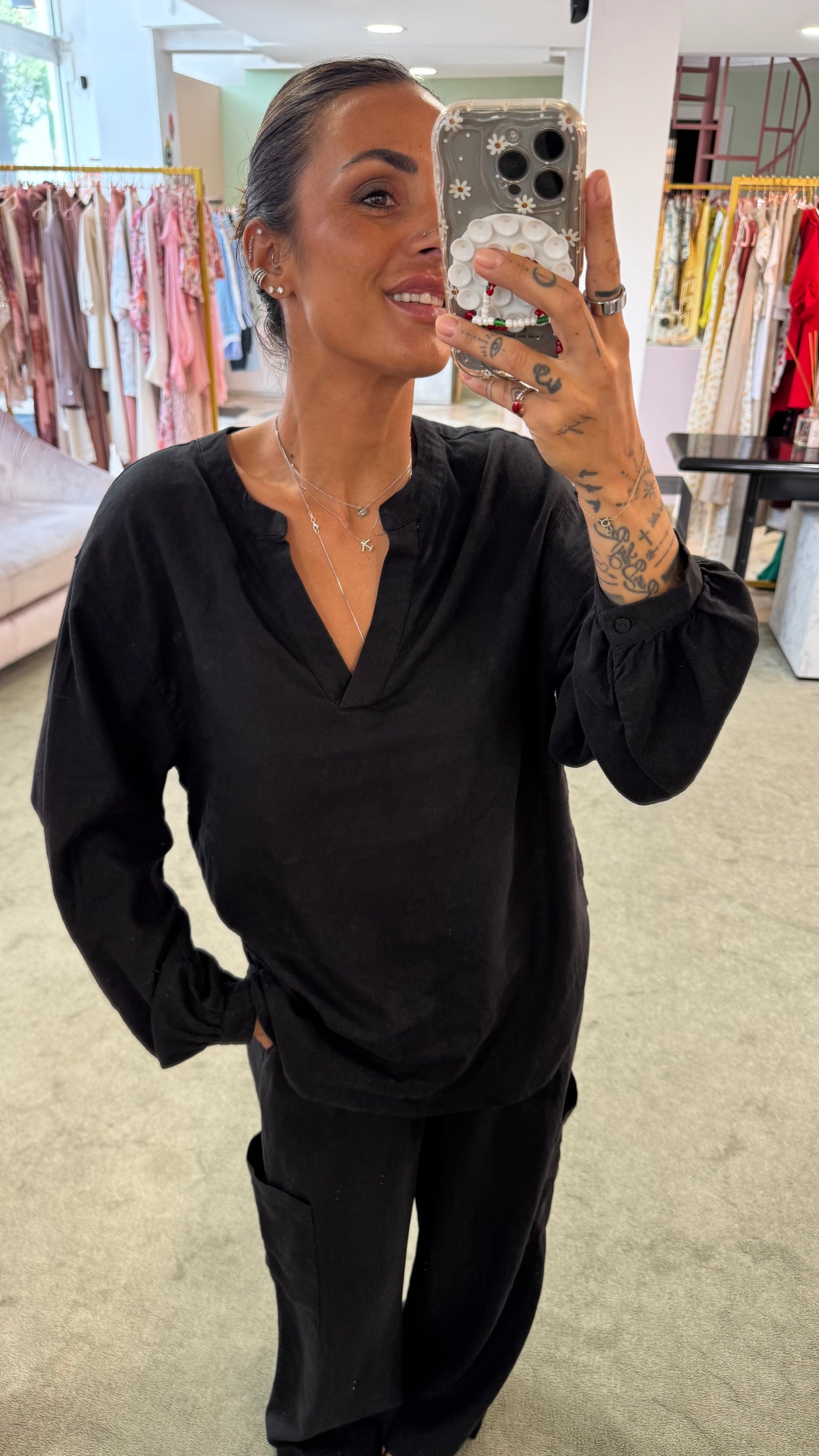 Blusa nera in lino sy