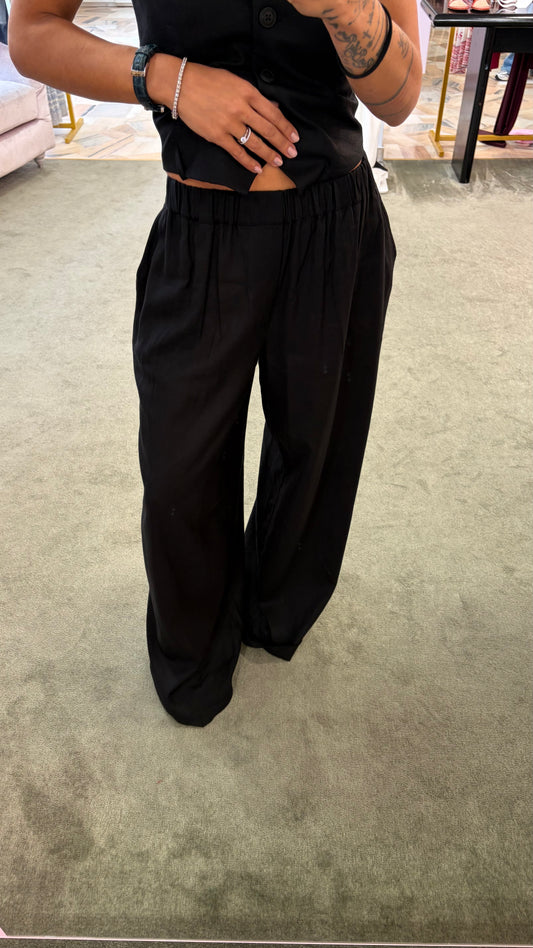 Pantaloni neri wide leg in lino Hinnominate