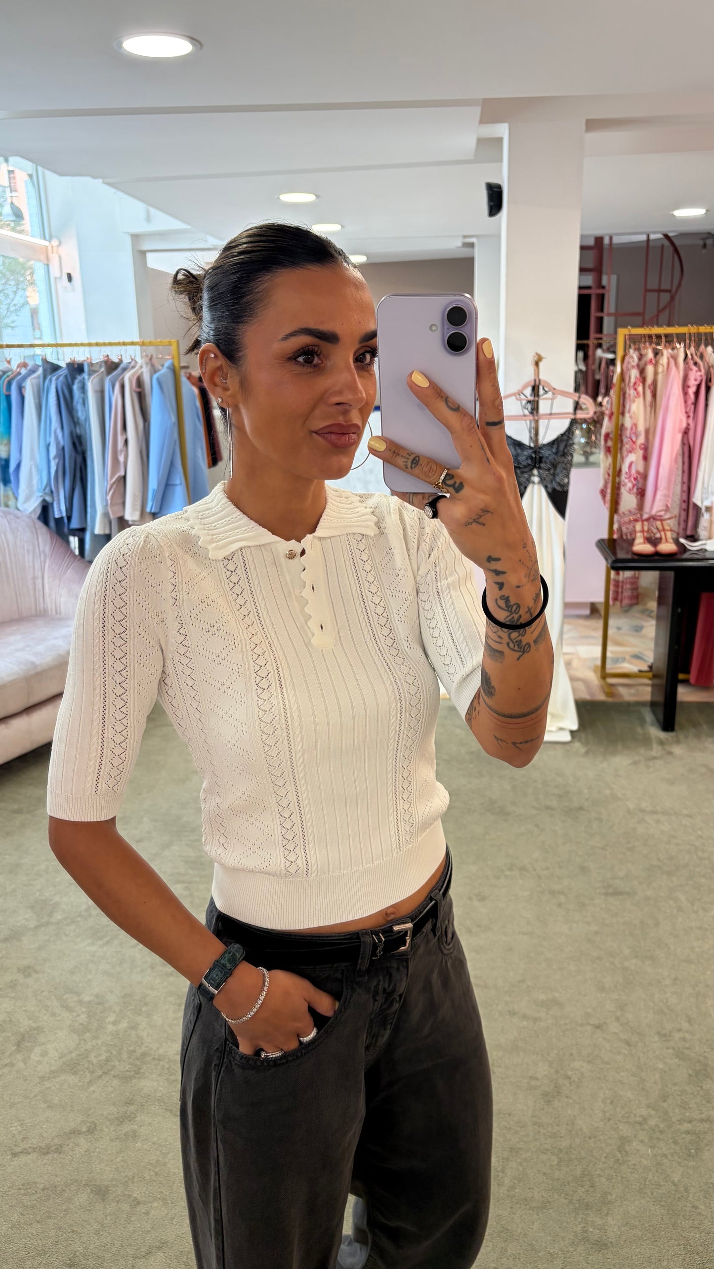 Polo bianca traforata in viscosa fr