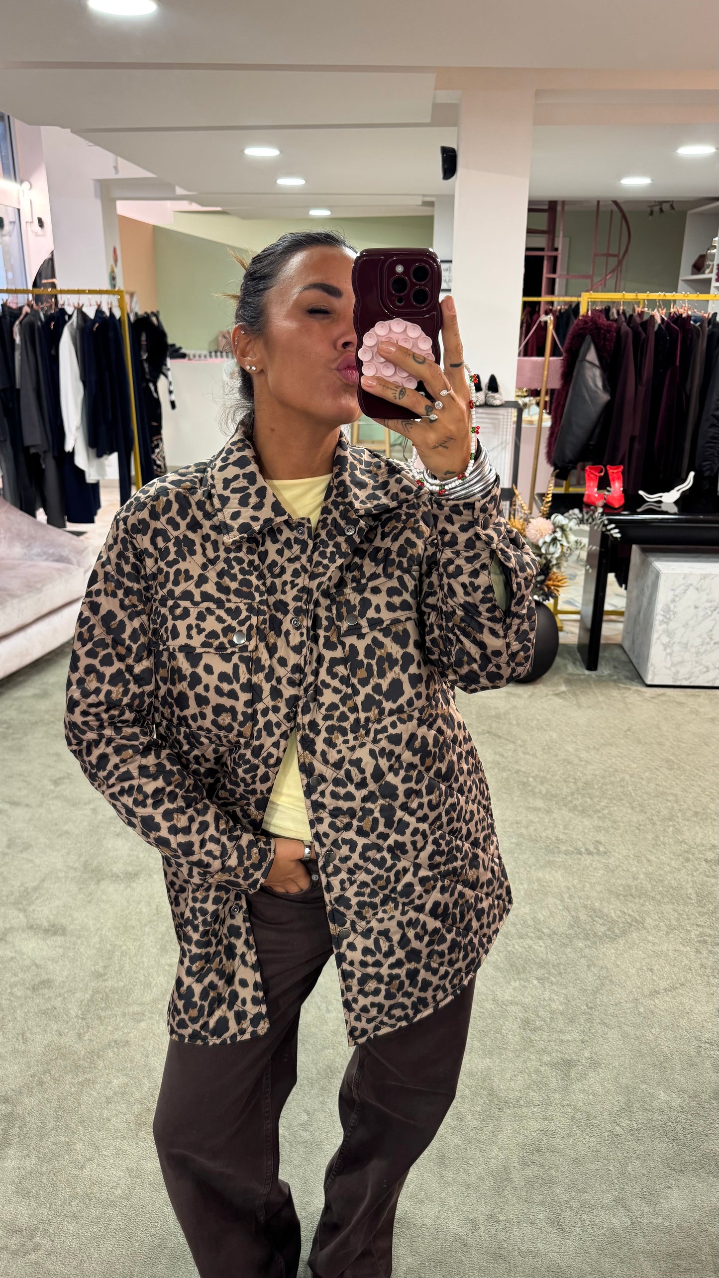 Giacca camicia leopardata trapuntata sy