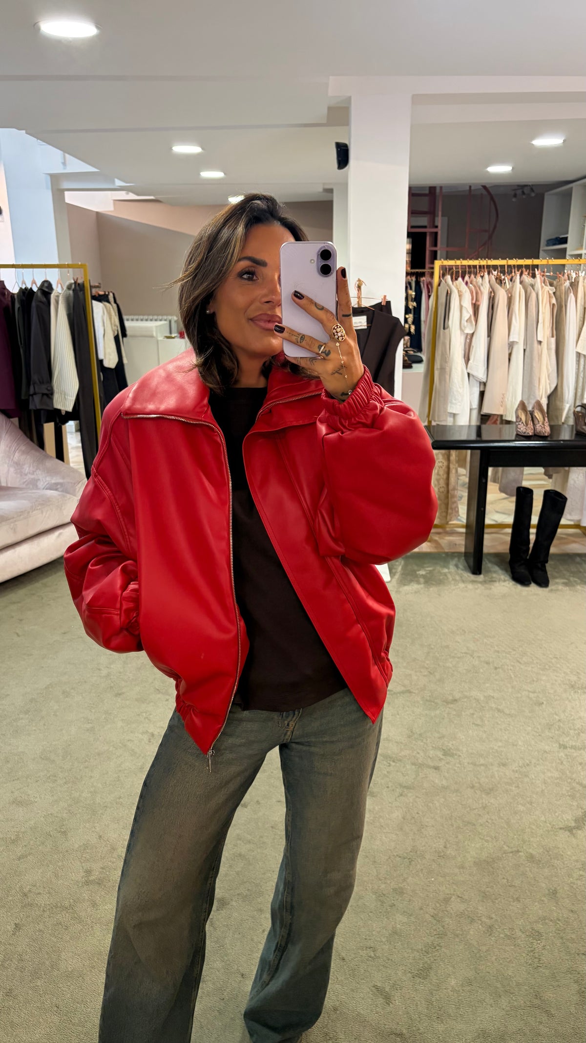 Bomber over rosso in eco pelle ks