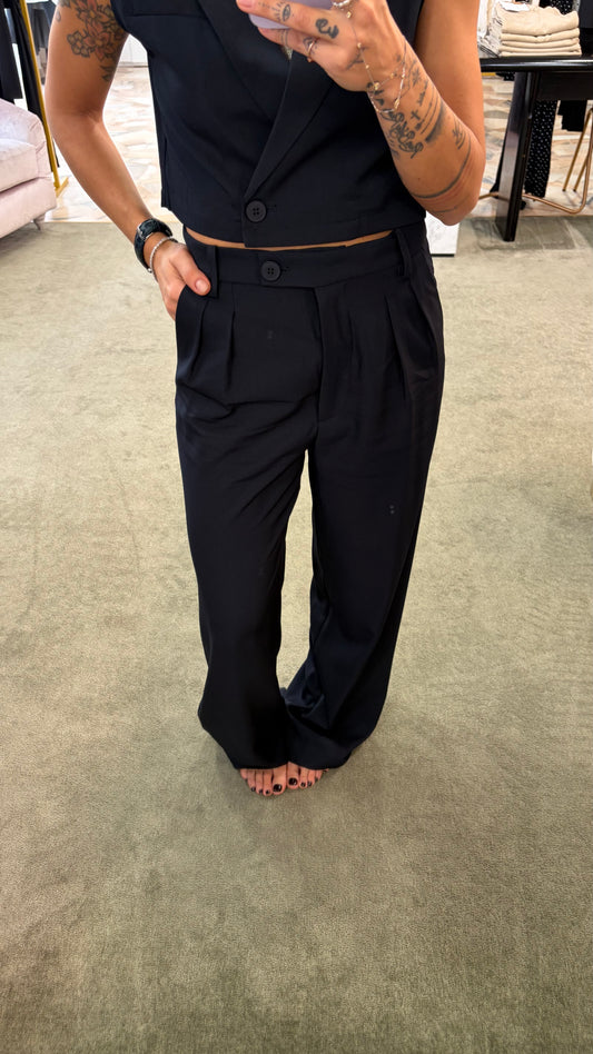 Pantaloni blu notte wide doppia pences ay