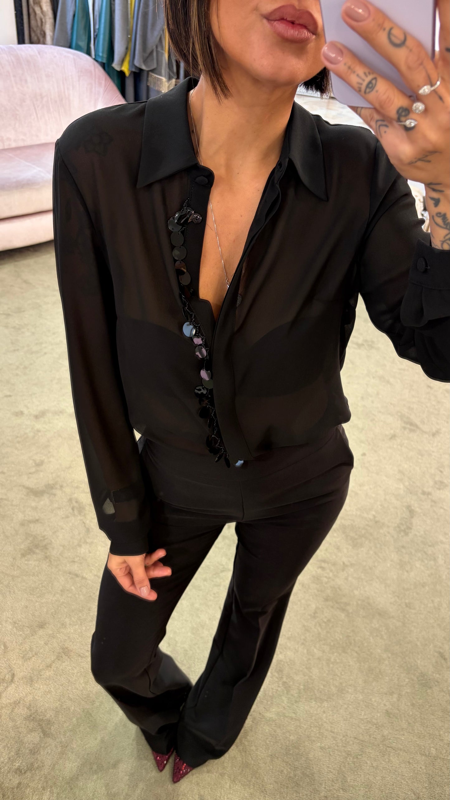 Camicia nera con paillettes fr