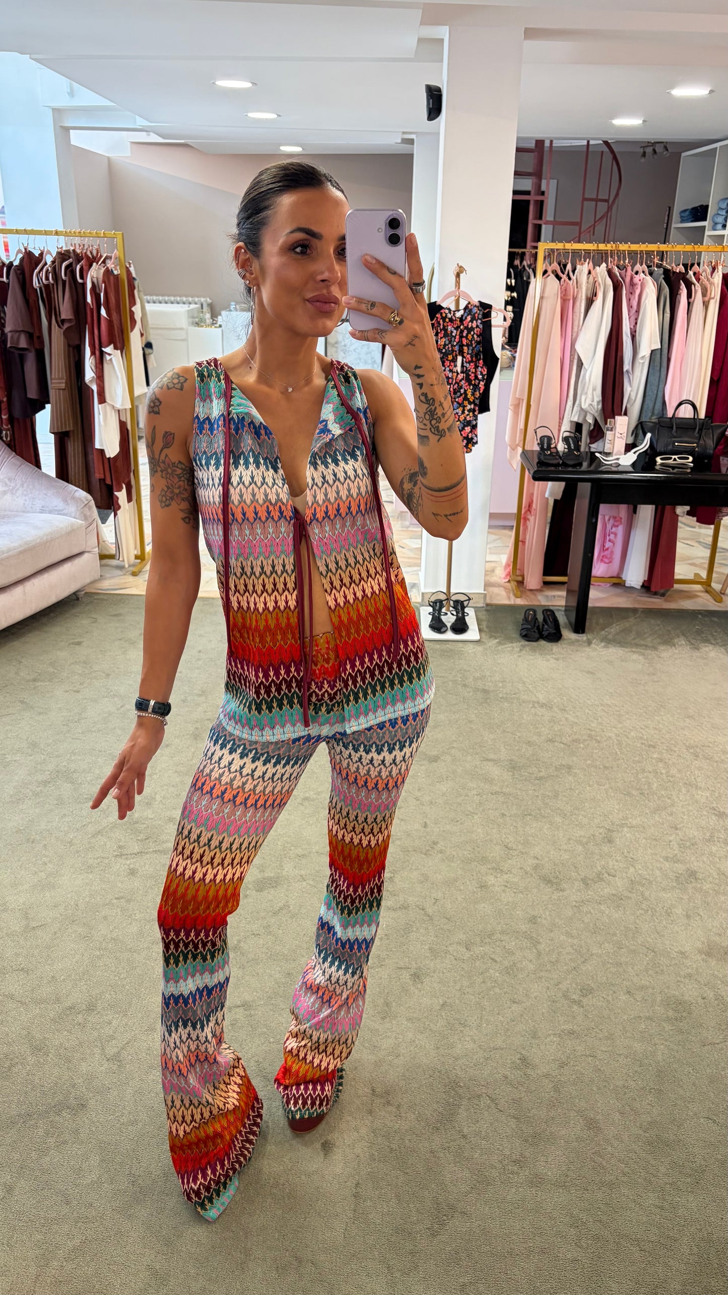 Canotta gilet multicolor missoni vibes con laccetti ks