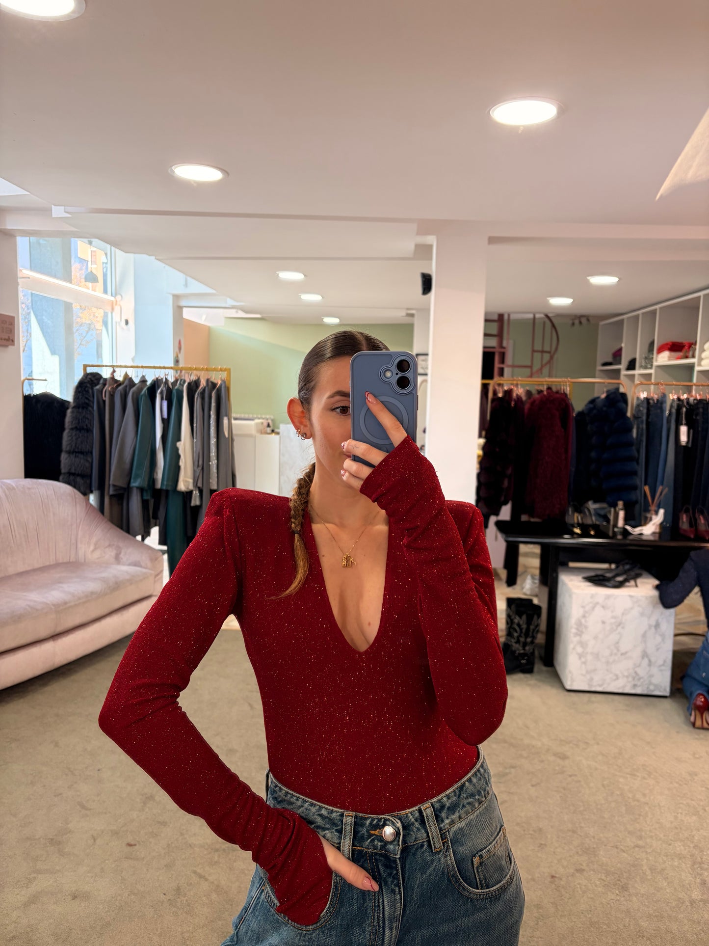 Body rosso lurex scollo a v ks