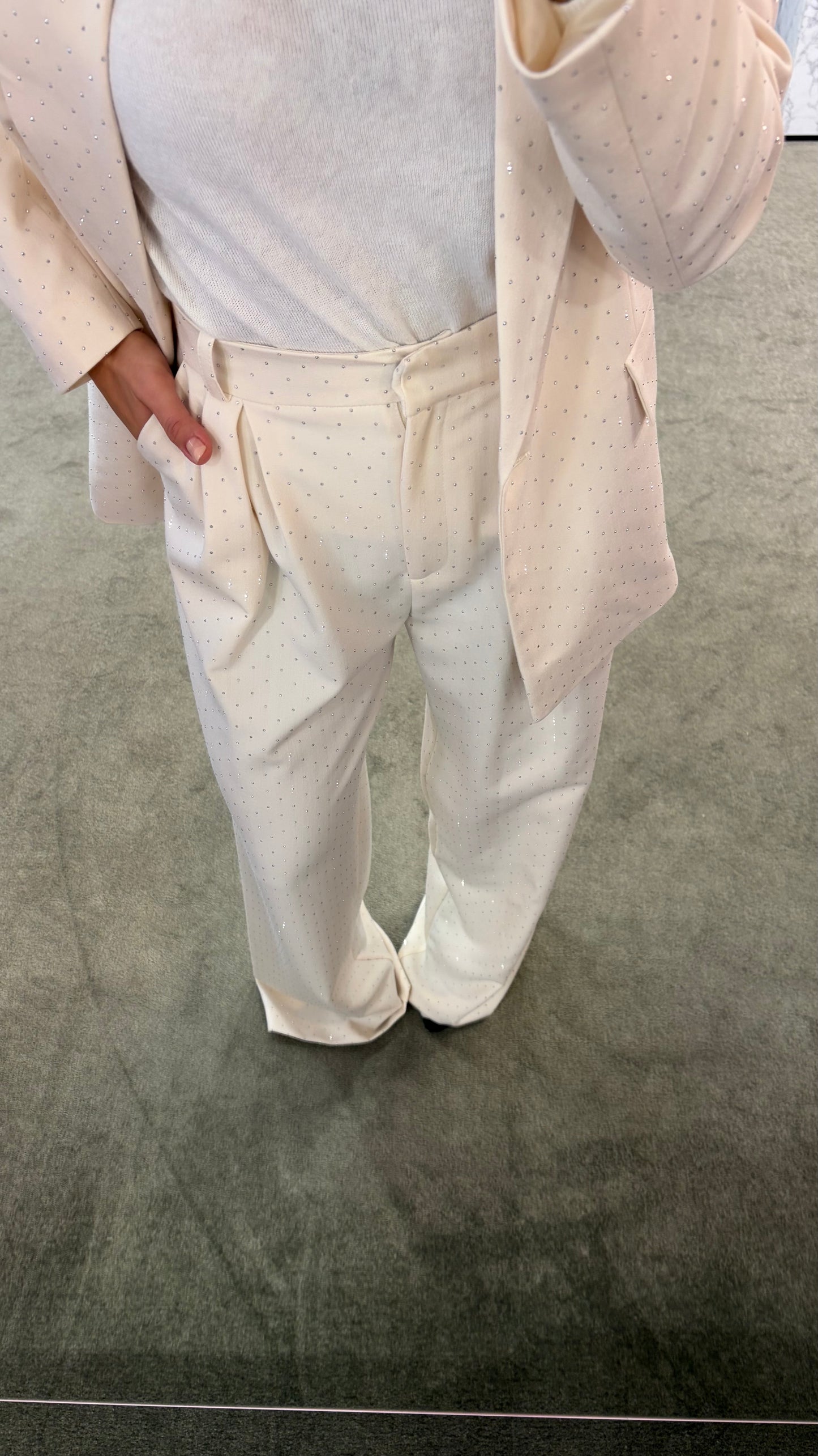 Pantaloni crema in raso crystal wide leg Actualee