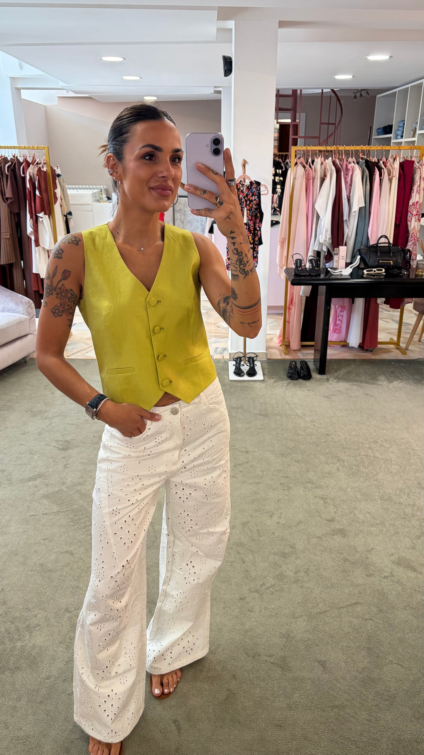 Gilet lime in lino Actualee