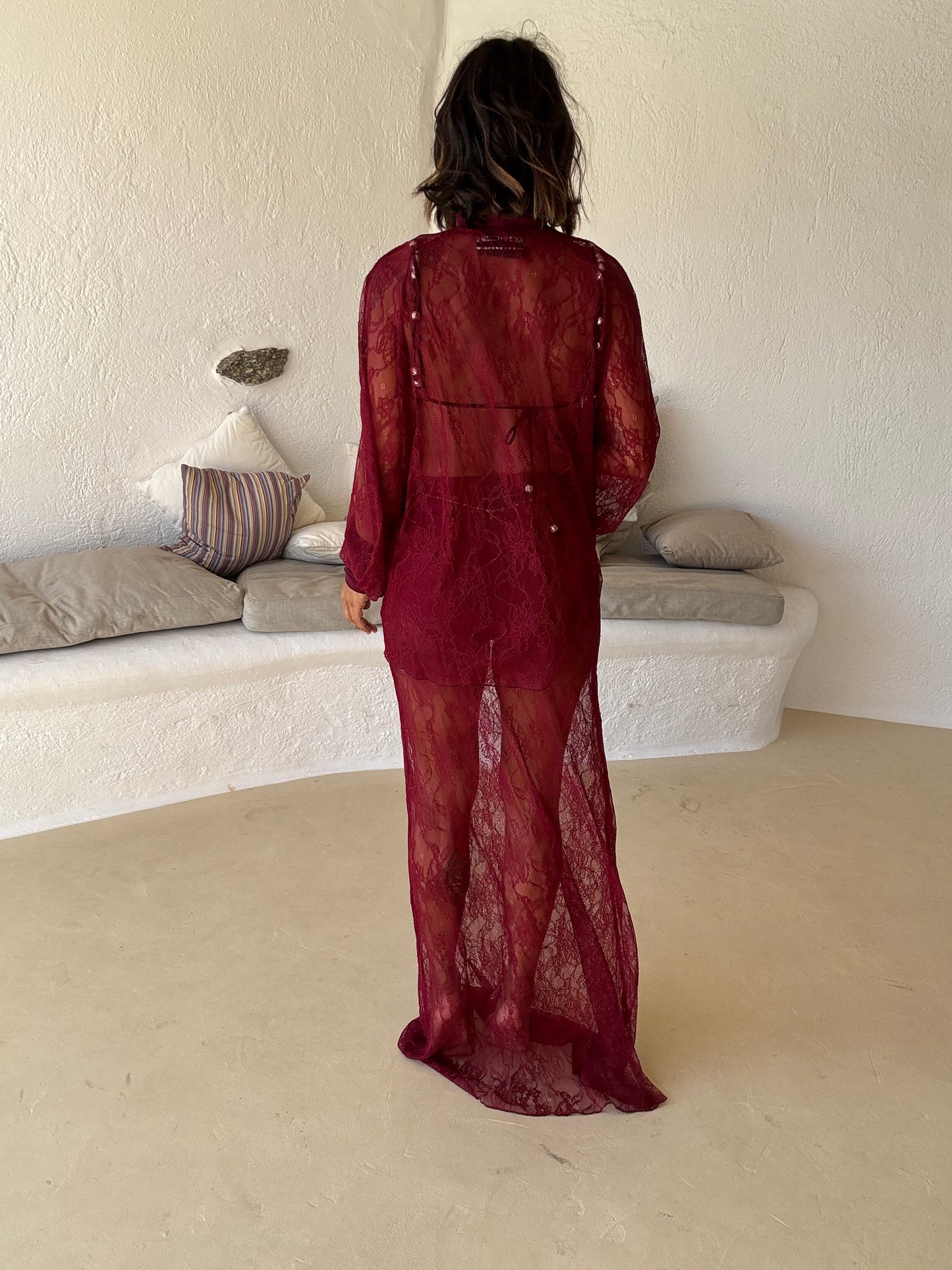 Gonna lunga bordeaux in pizzo con culotte ks