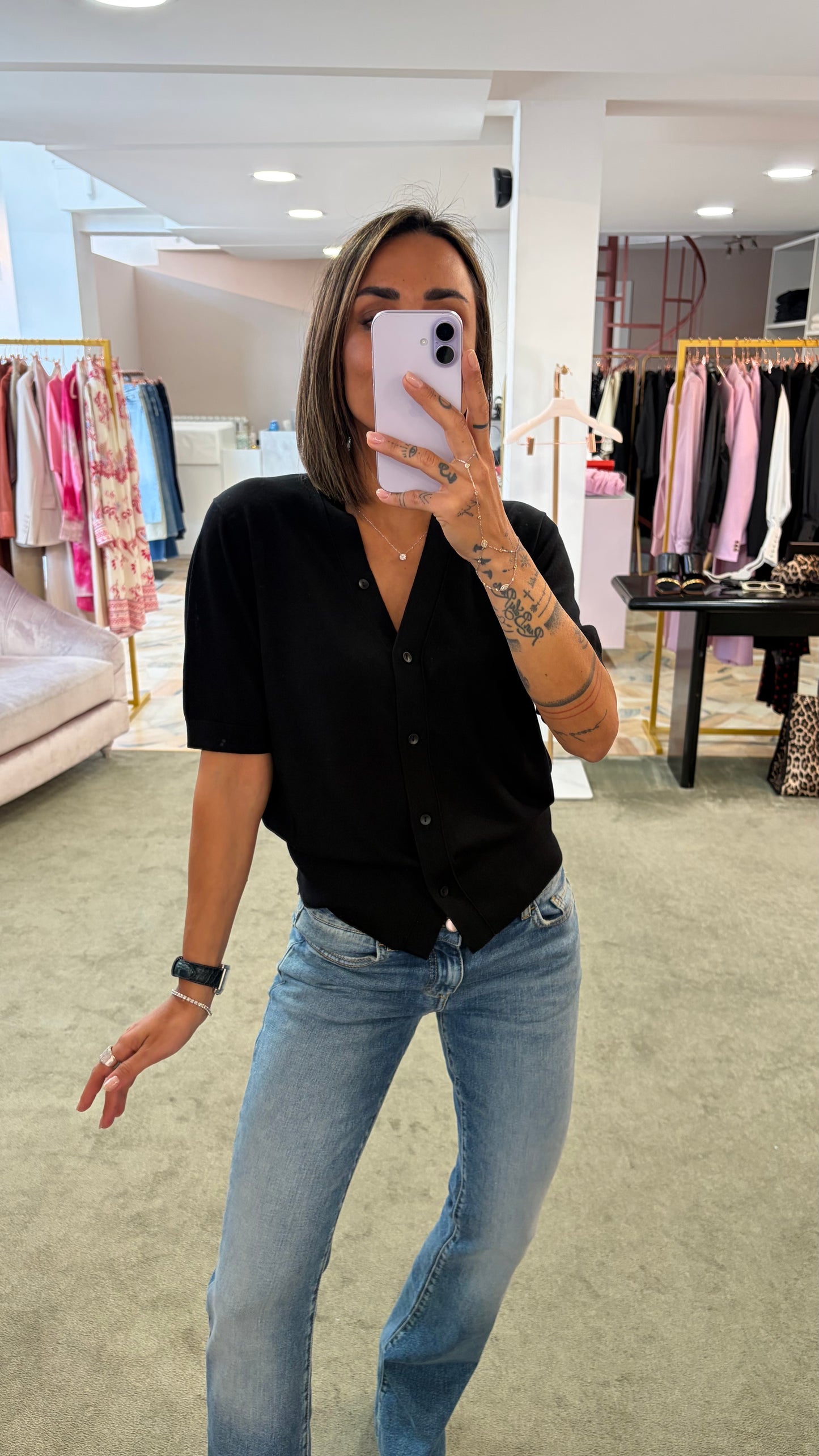 Cardigan luna nero manica corta Petite Pull