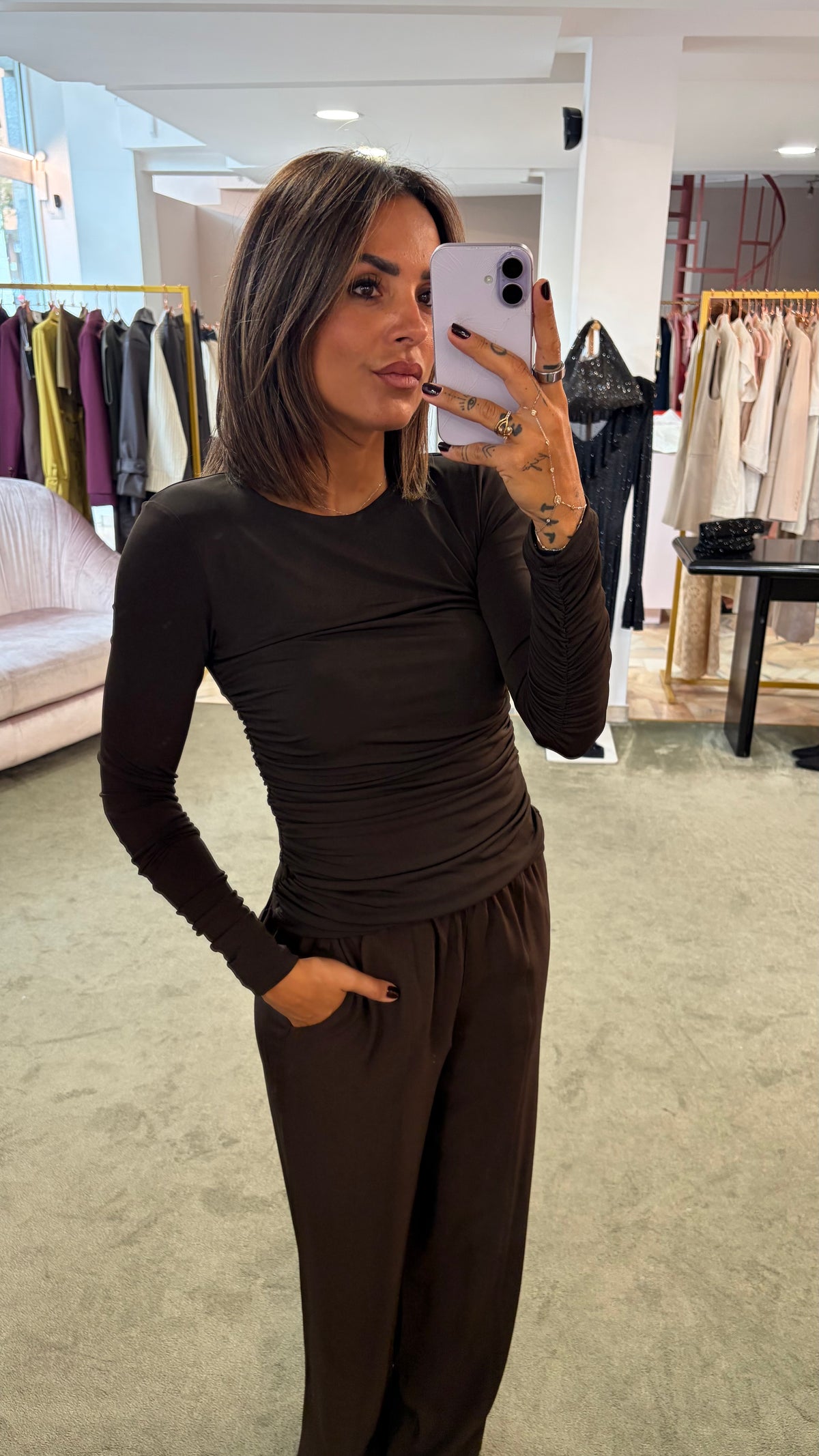 Pantaloni office marroni con elastico in vita sl