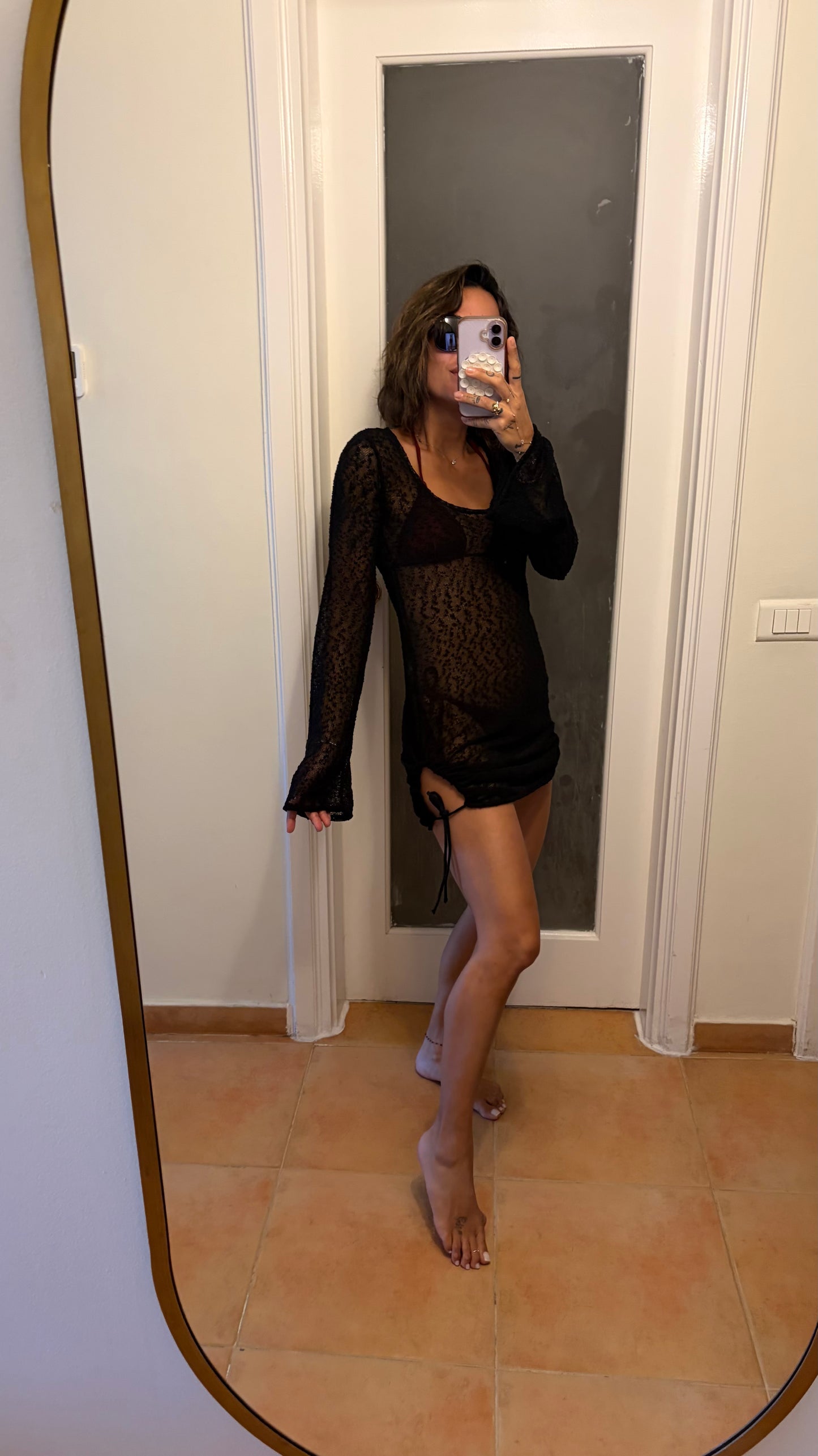Abito corto nero in maglina trasparente Me Fui