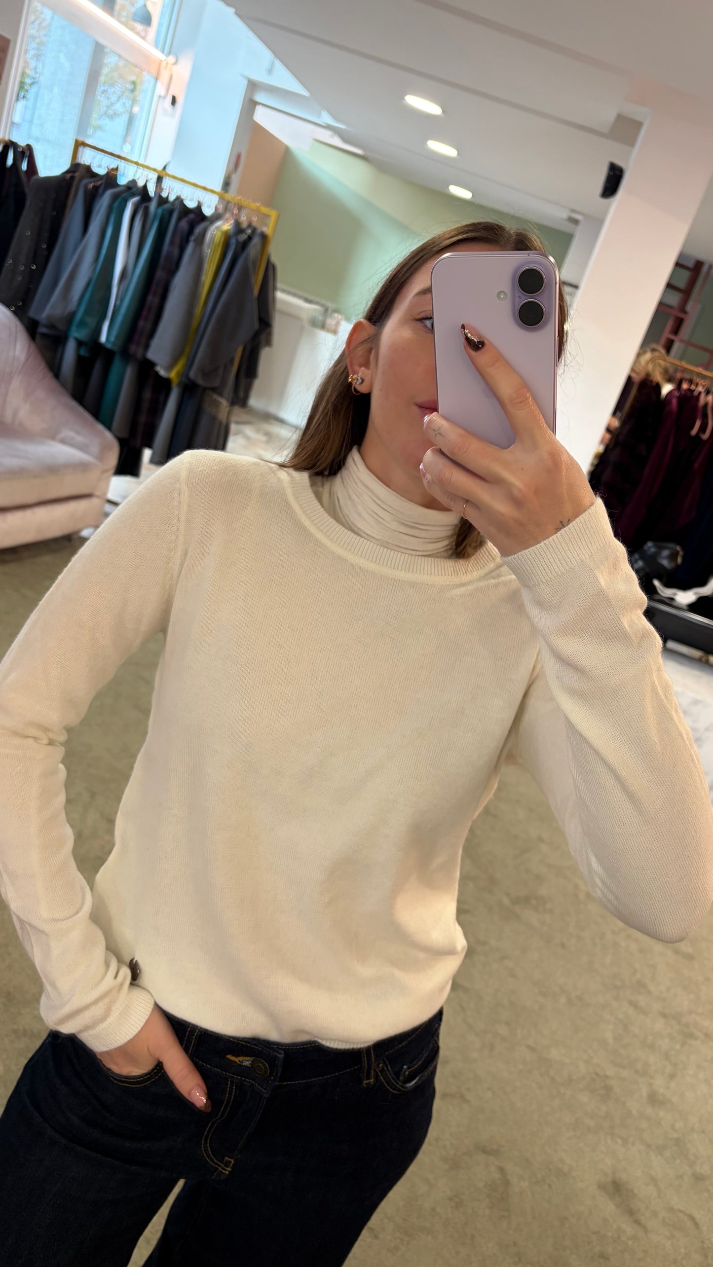 Maglione girocollo bianco in angora tk