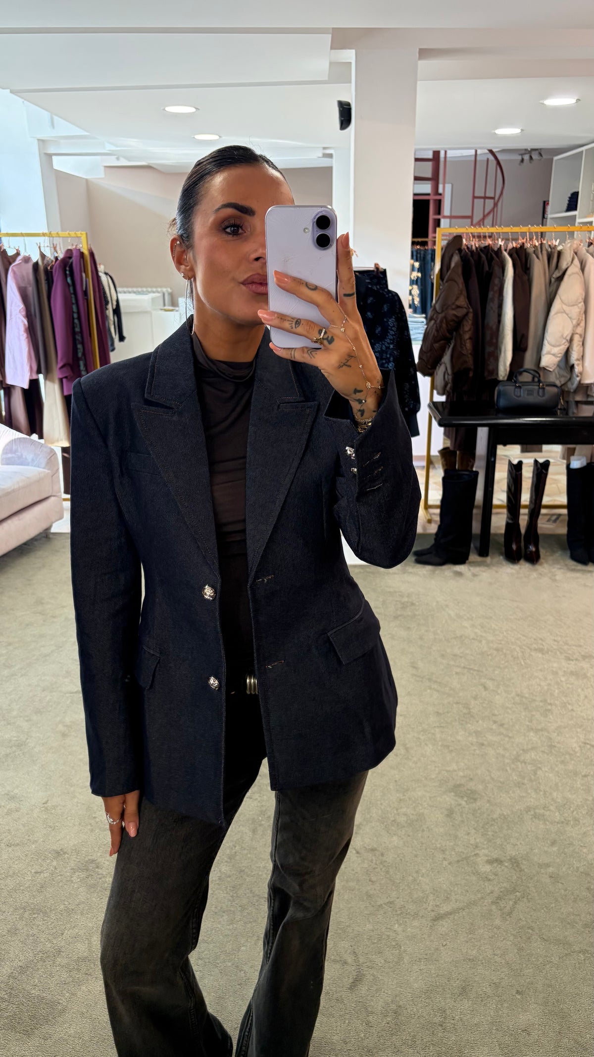 Blazer in denim scuro slim strutturato gl