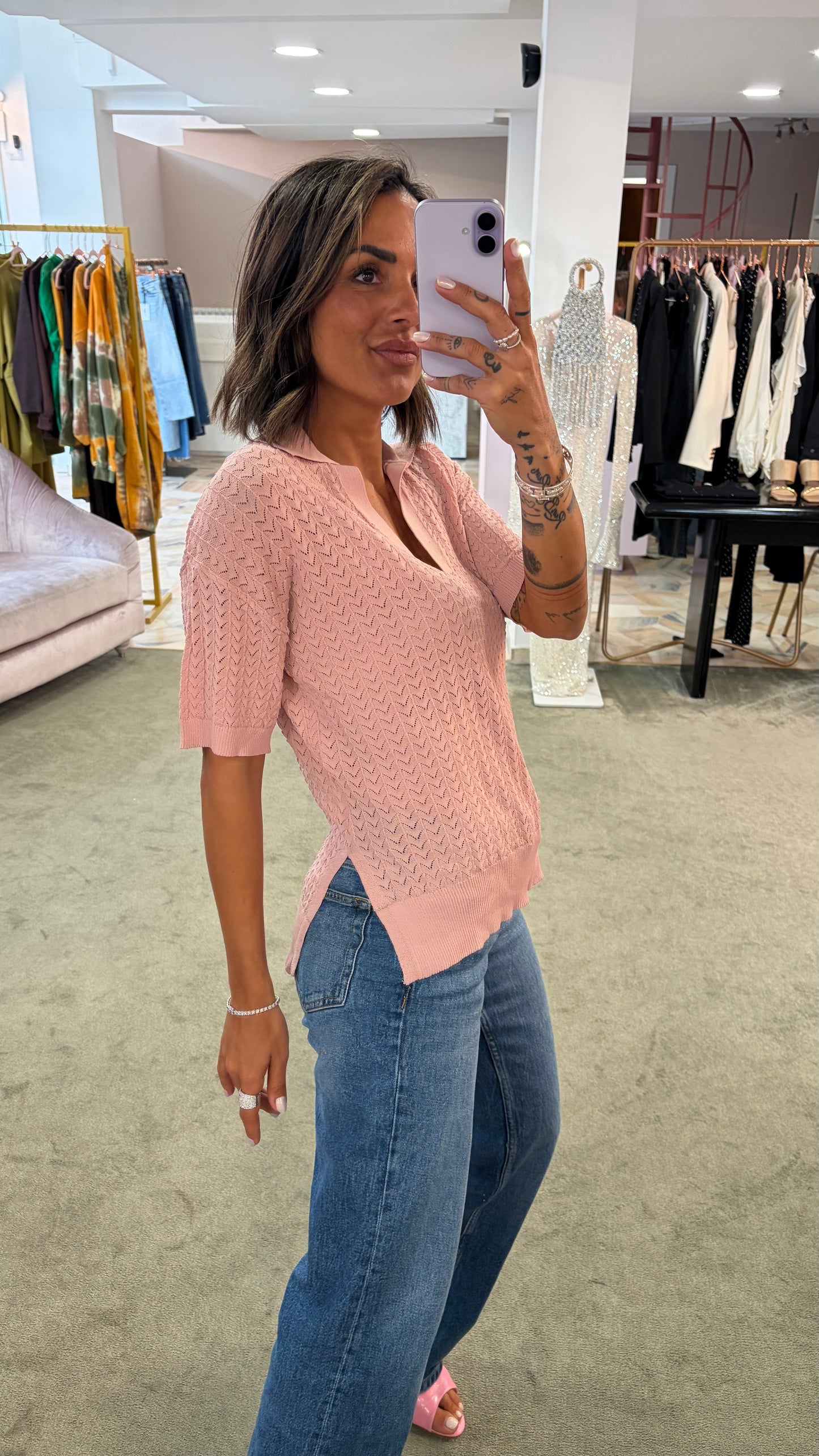 Polo rosa antico traforata manica corta bj