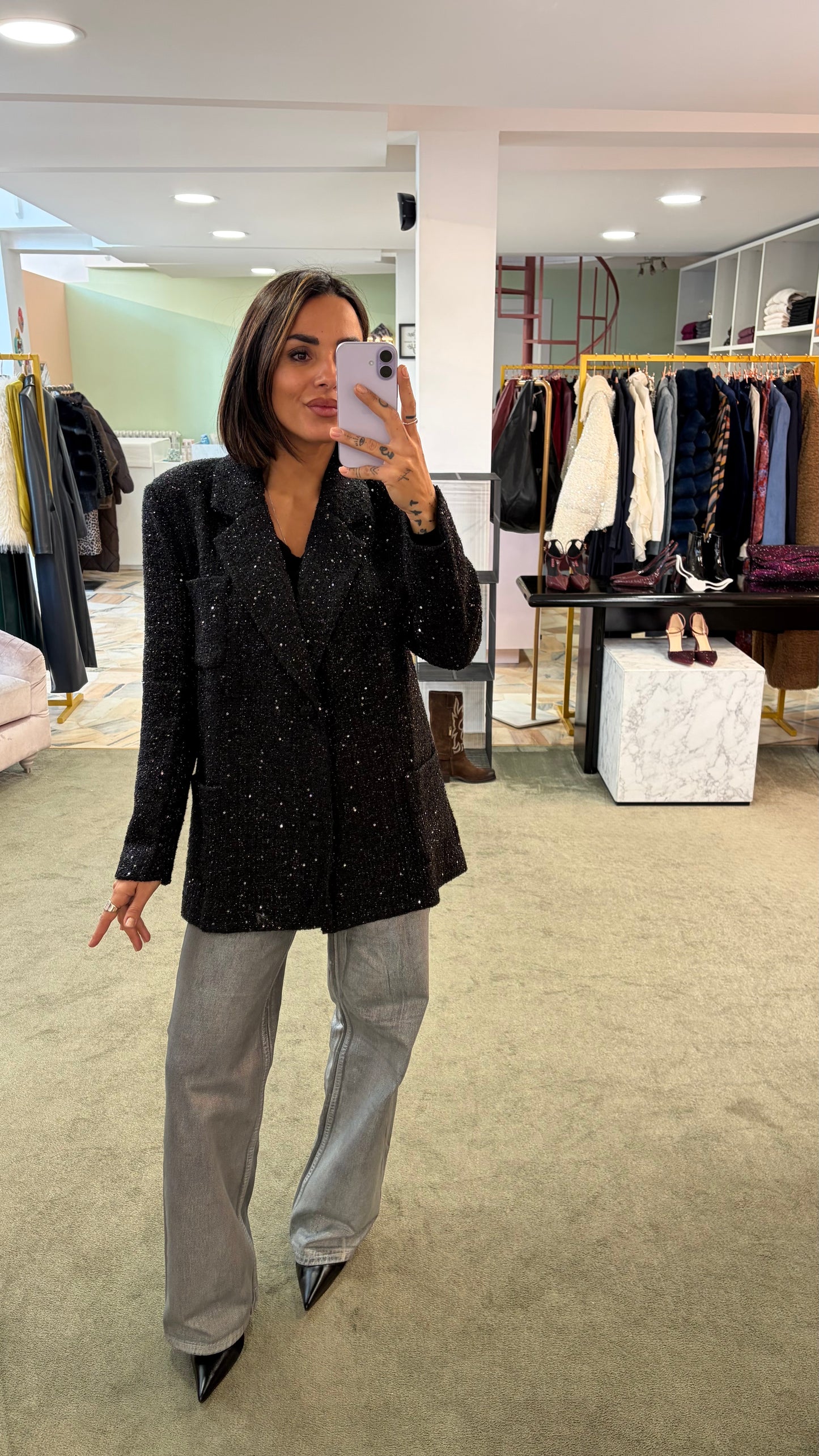 Blazer nero oversize in bouclè tw