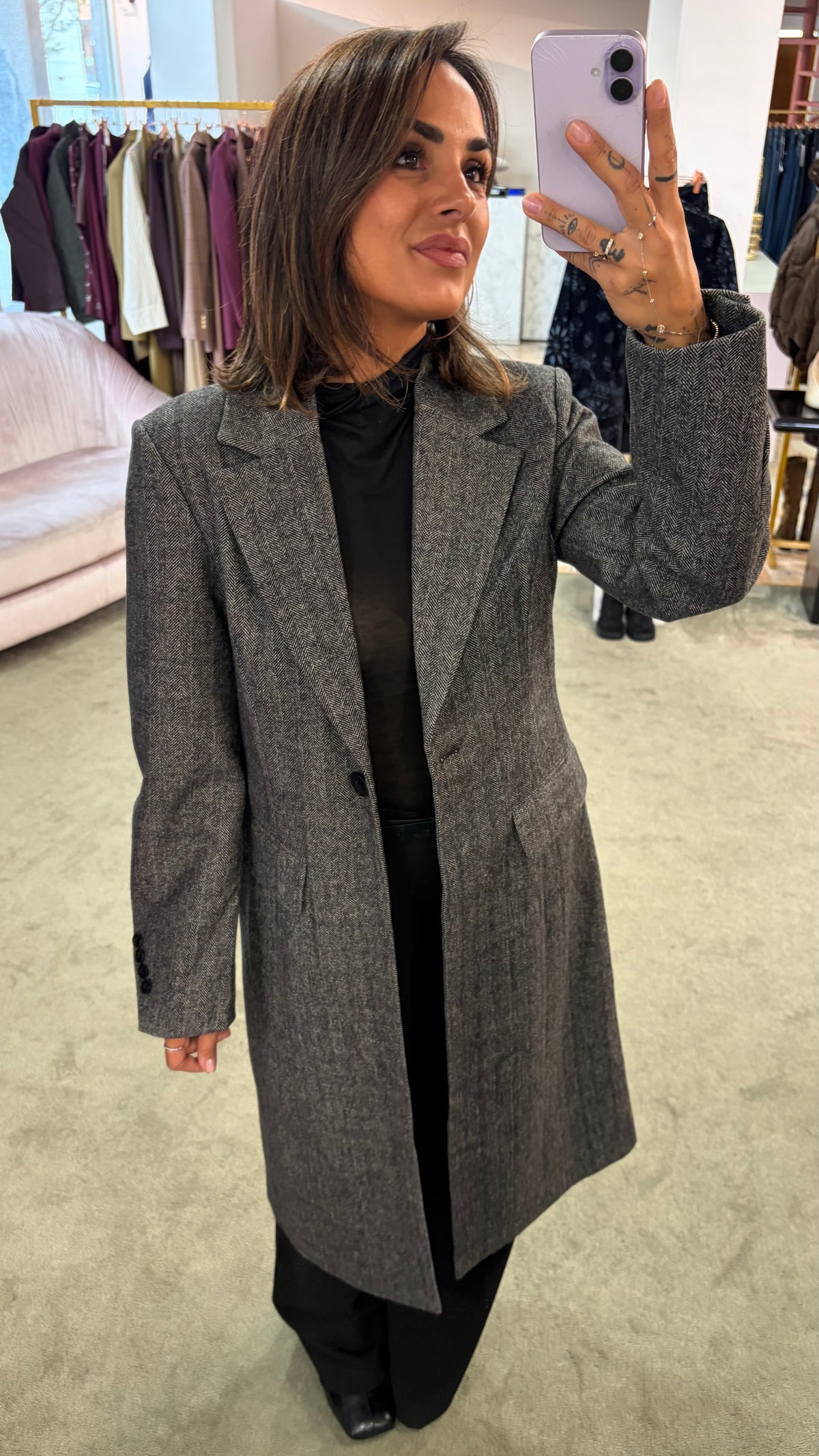Cappotto spigato nero e bianco aw