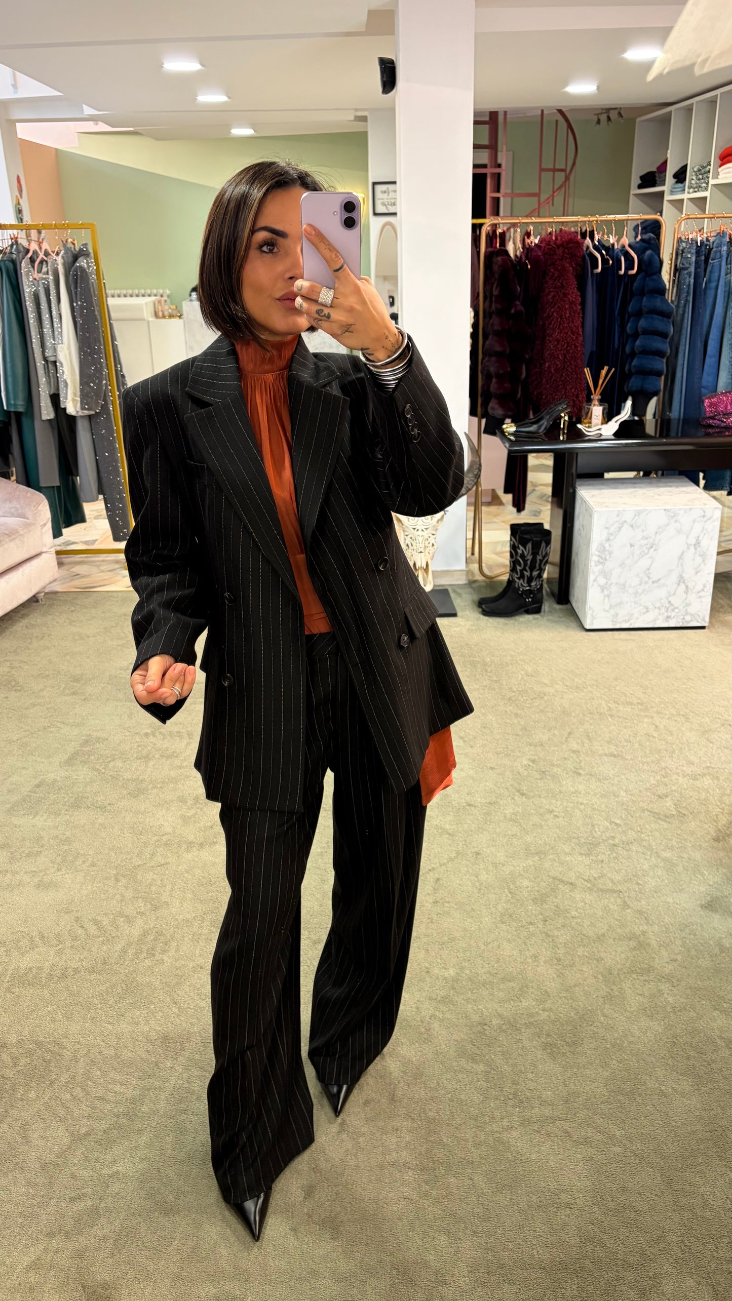 Blazer nero gessato misto lana sl