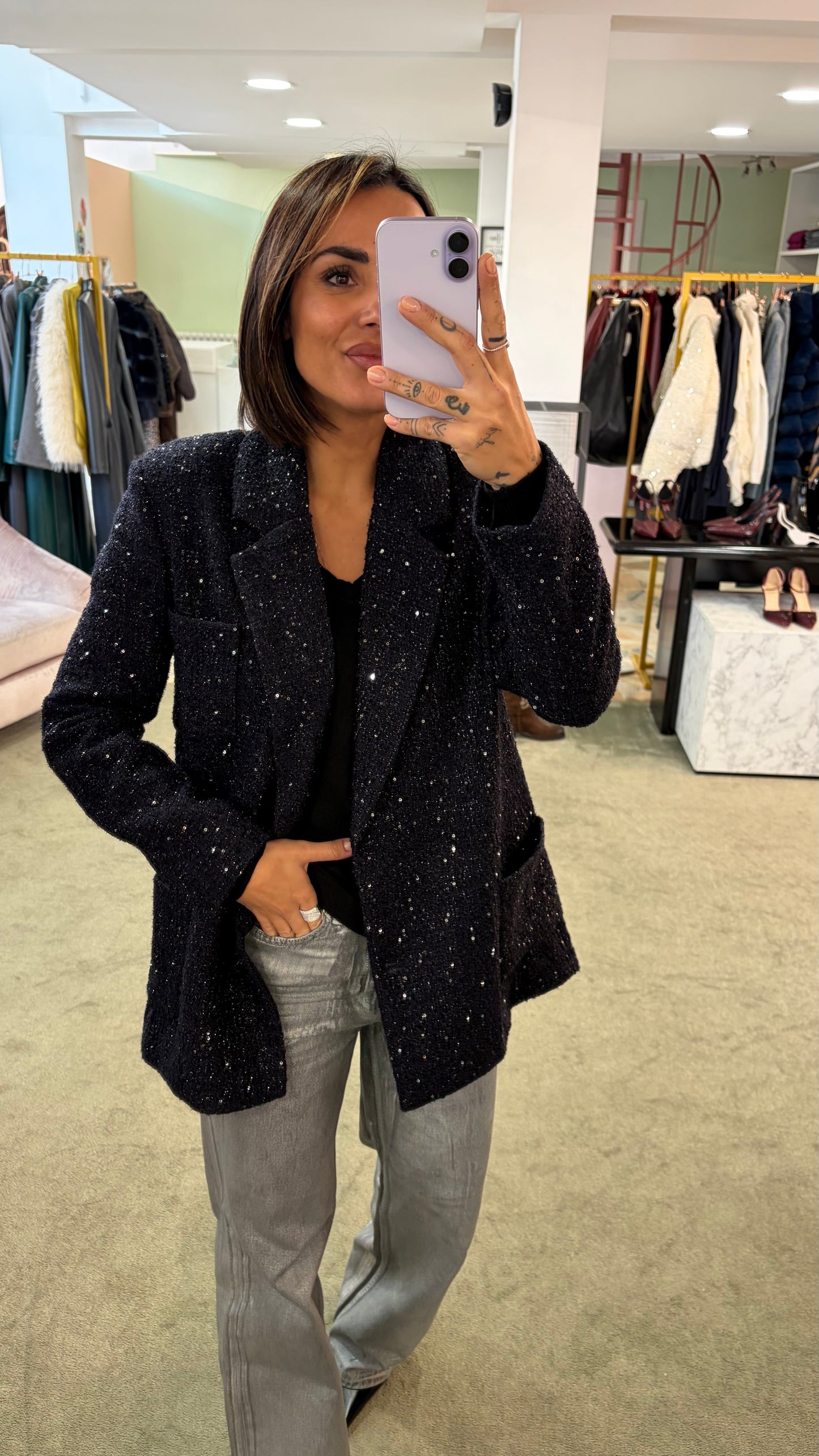 Blazer blu notte oversize in bouclè tw
