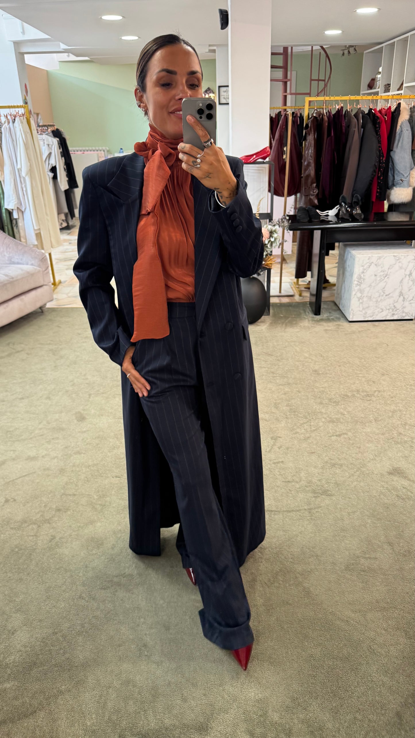 Spolverino  lungo blu gessato Actualee