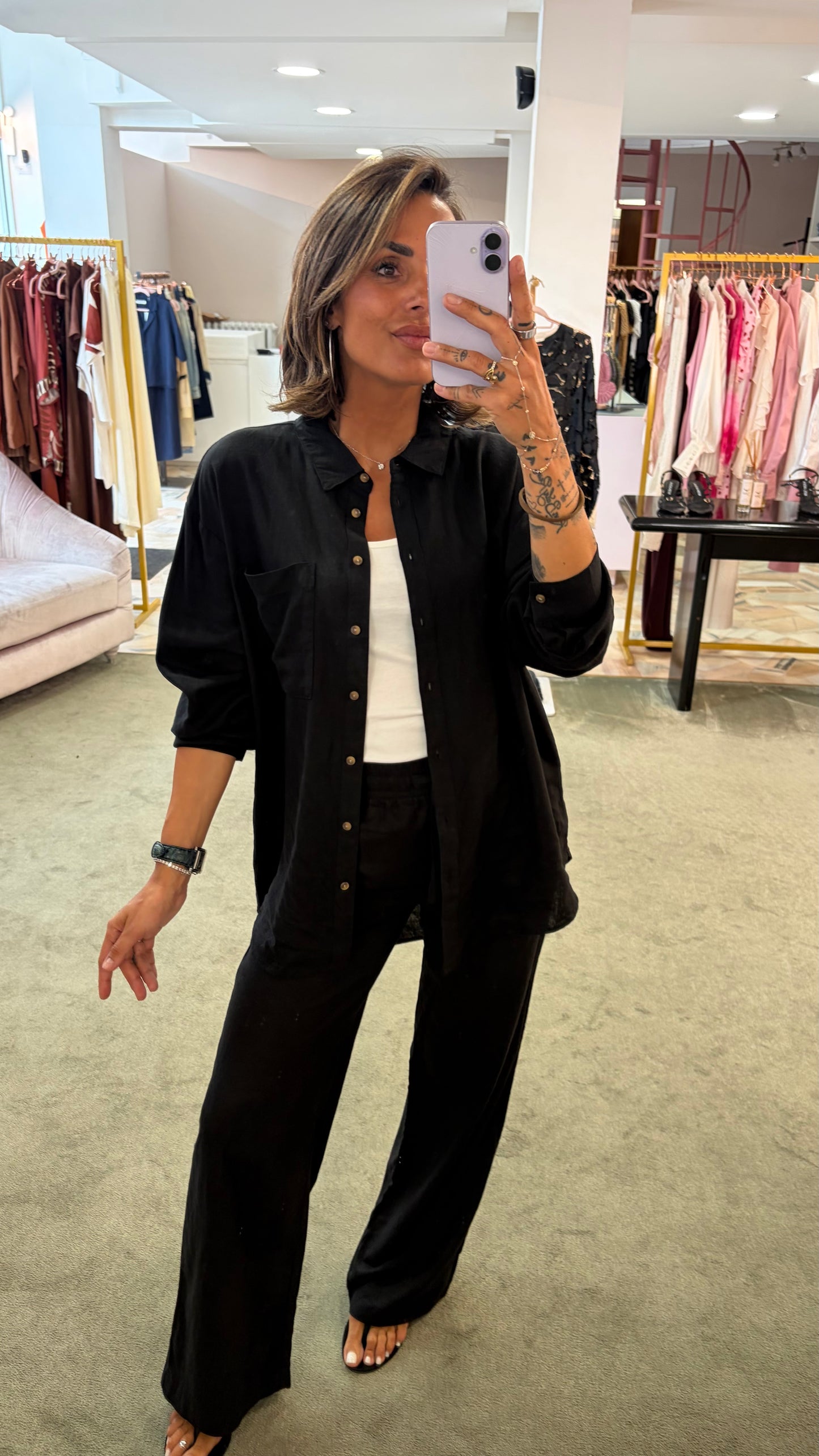Camicia nera in lino sy