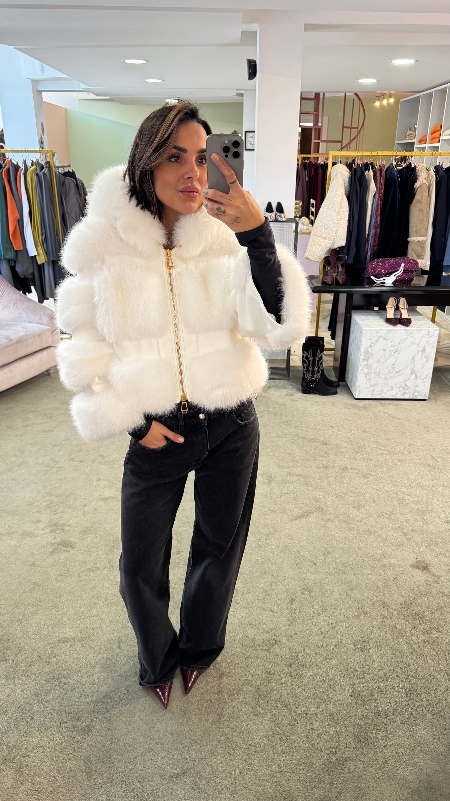 Pelliccia eco bianca luxury con cappuccio ys