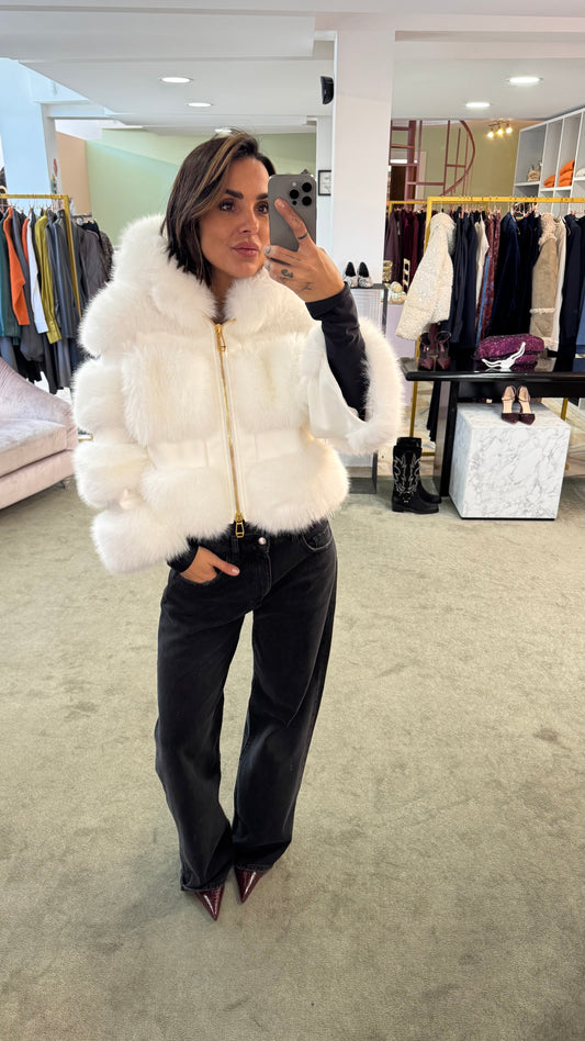 Pelliccia eco bianca luxury con cappuccio ys