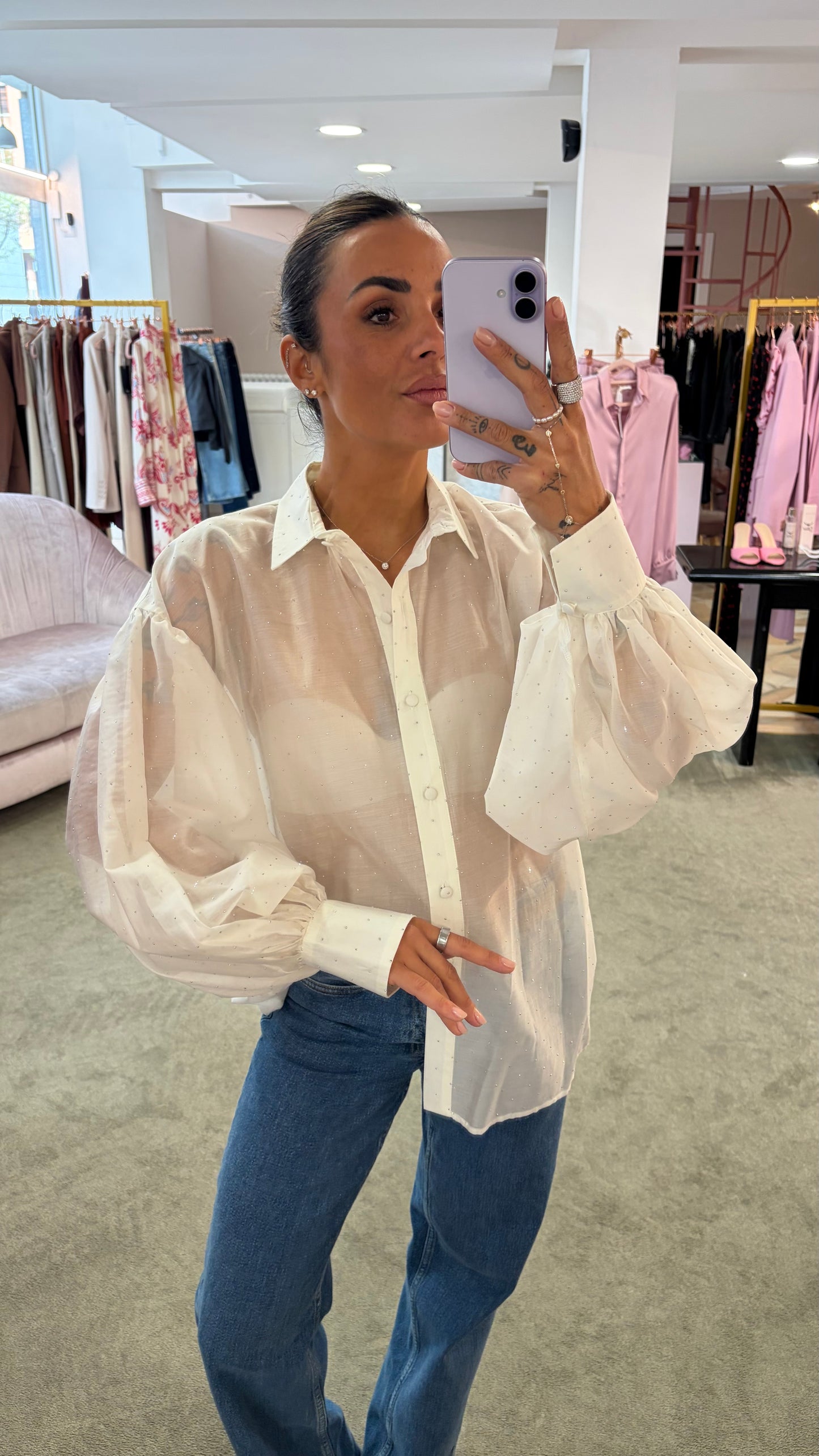 Camicia bianco con cristalli Actualee