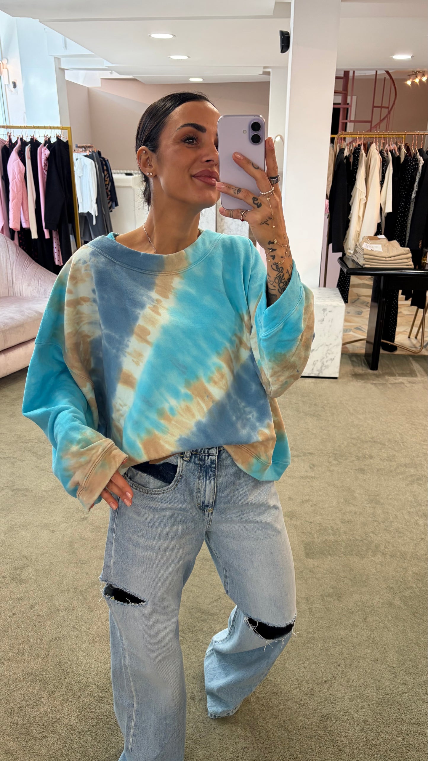 Felpa azzurra tie-dye scollo tondo Don't@Me