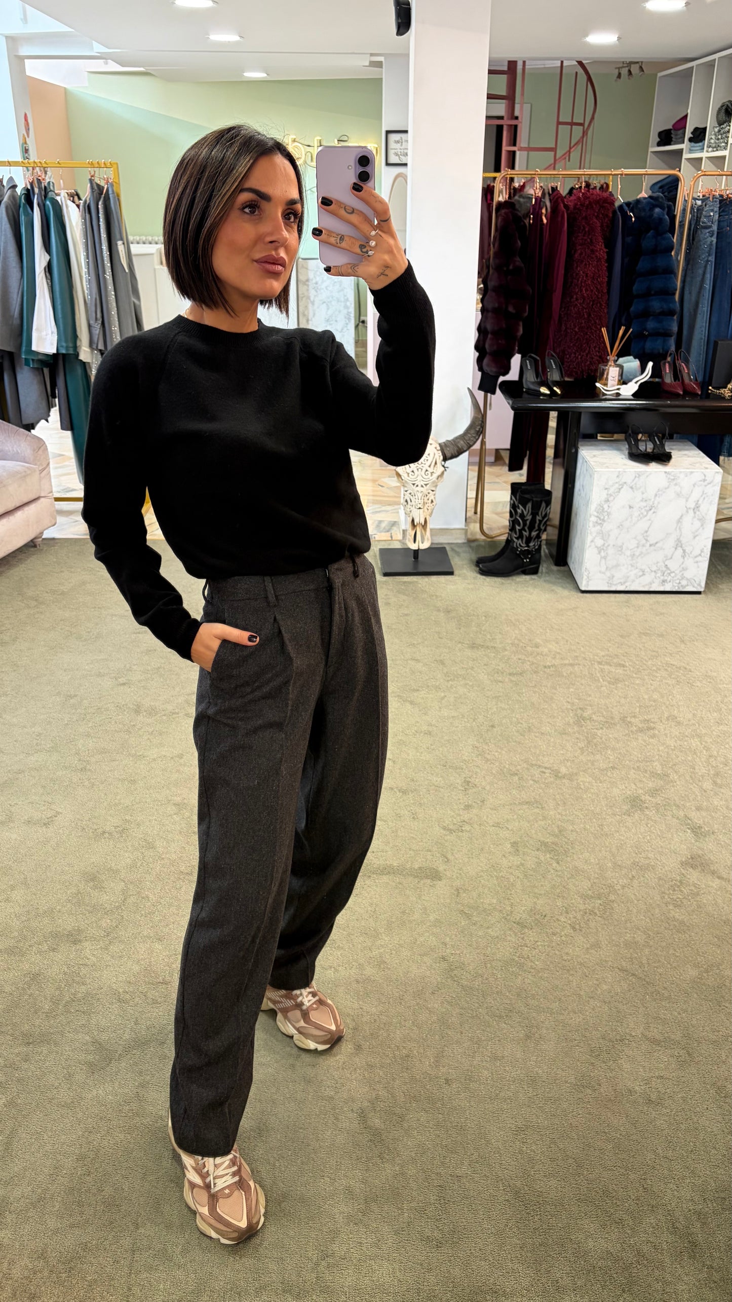 Maglione girocollo nero manica raglan fr