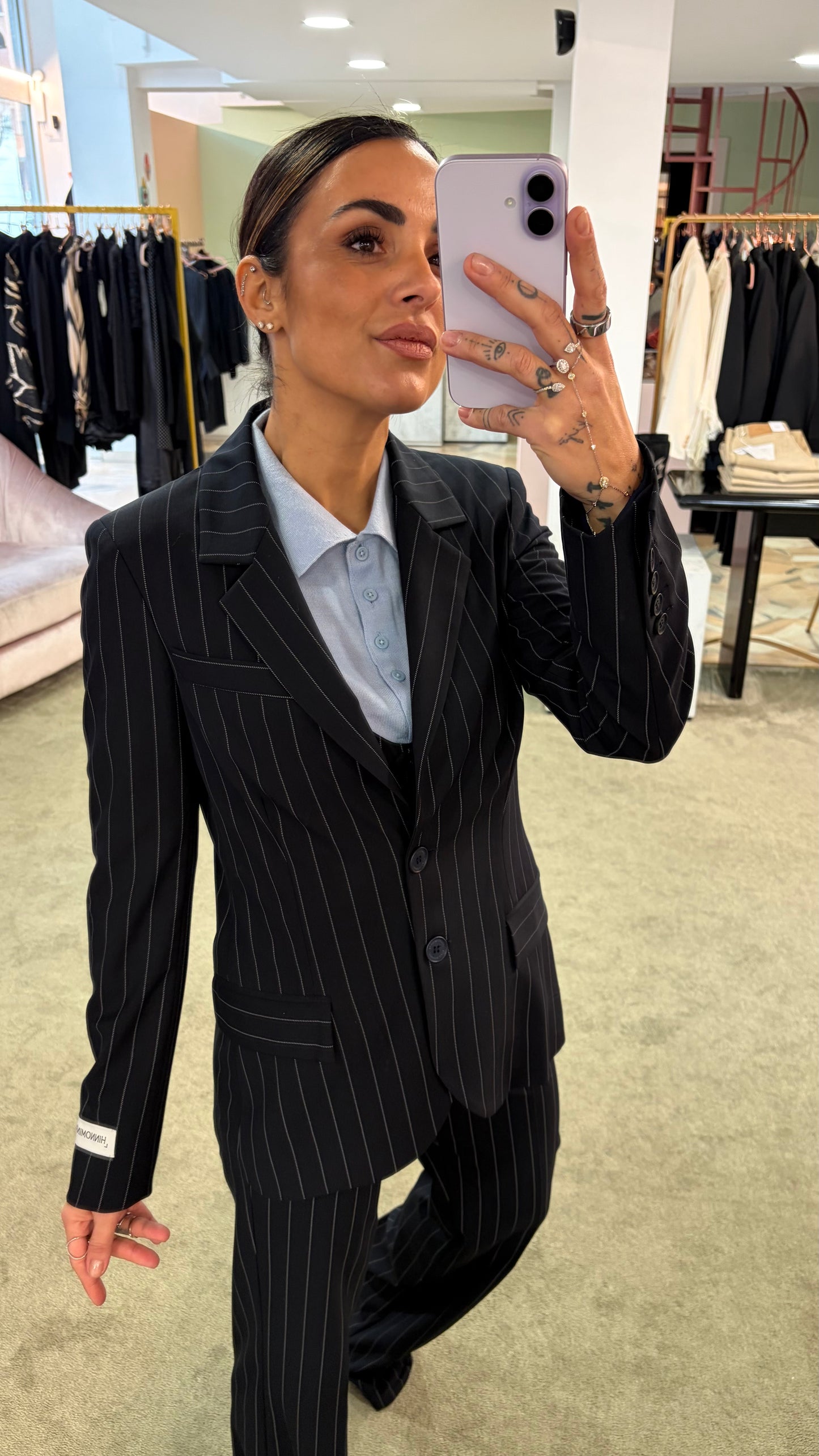 Blazer monopetto blu notte Hinnominate gessato