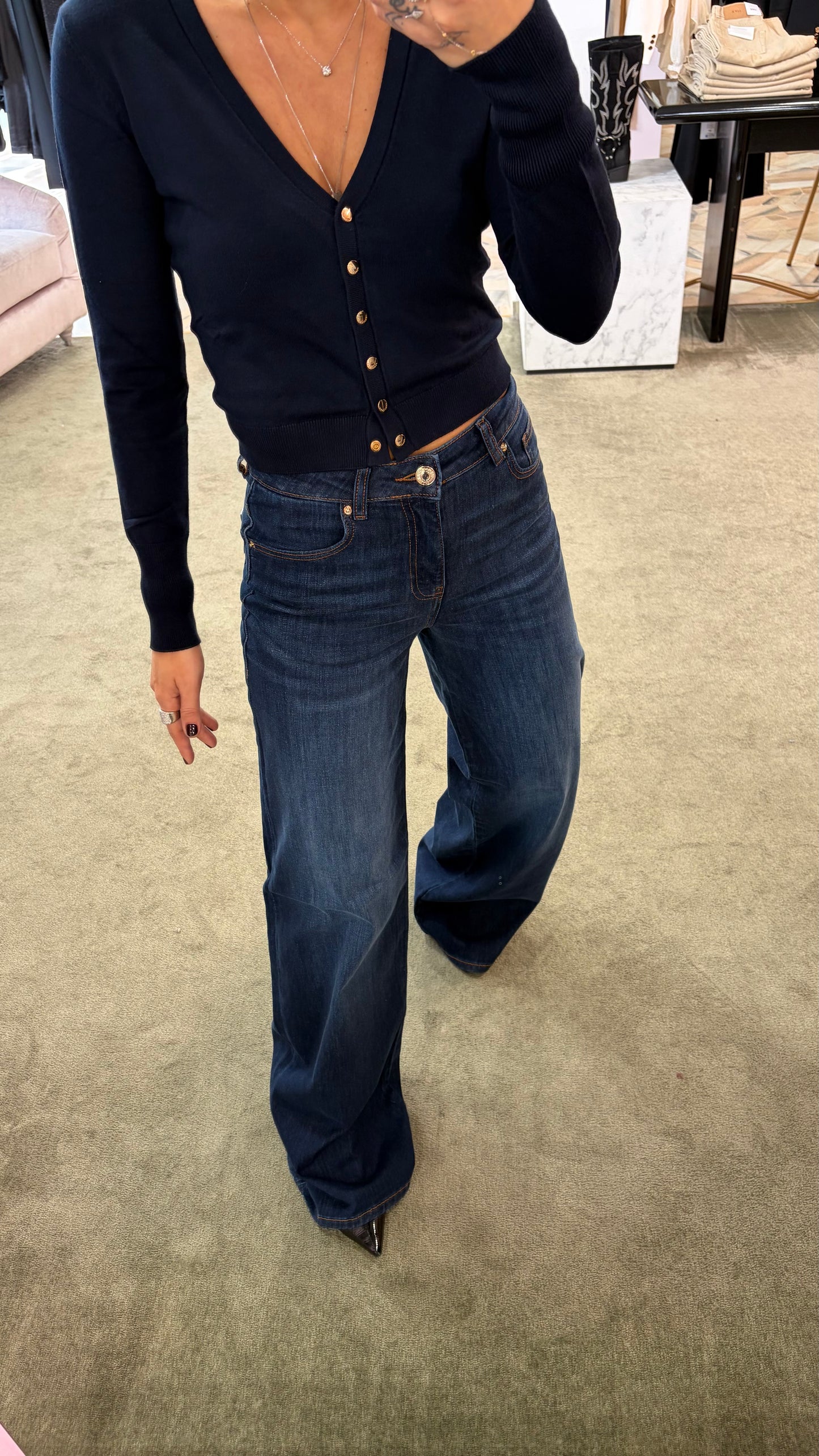 Jeans wide leg denim scuro elasticizzato fr pe26