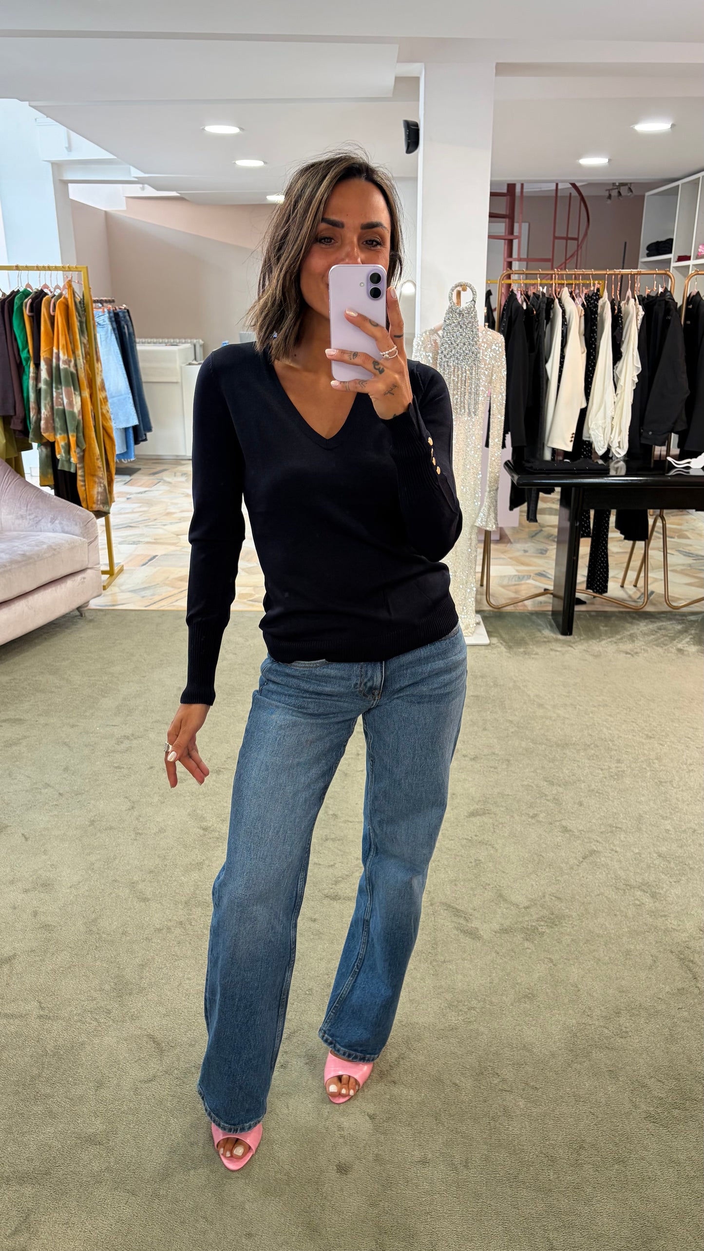 Maglione scollo a v blu notte fr