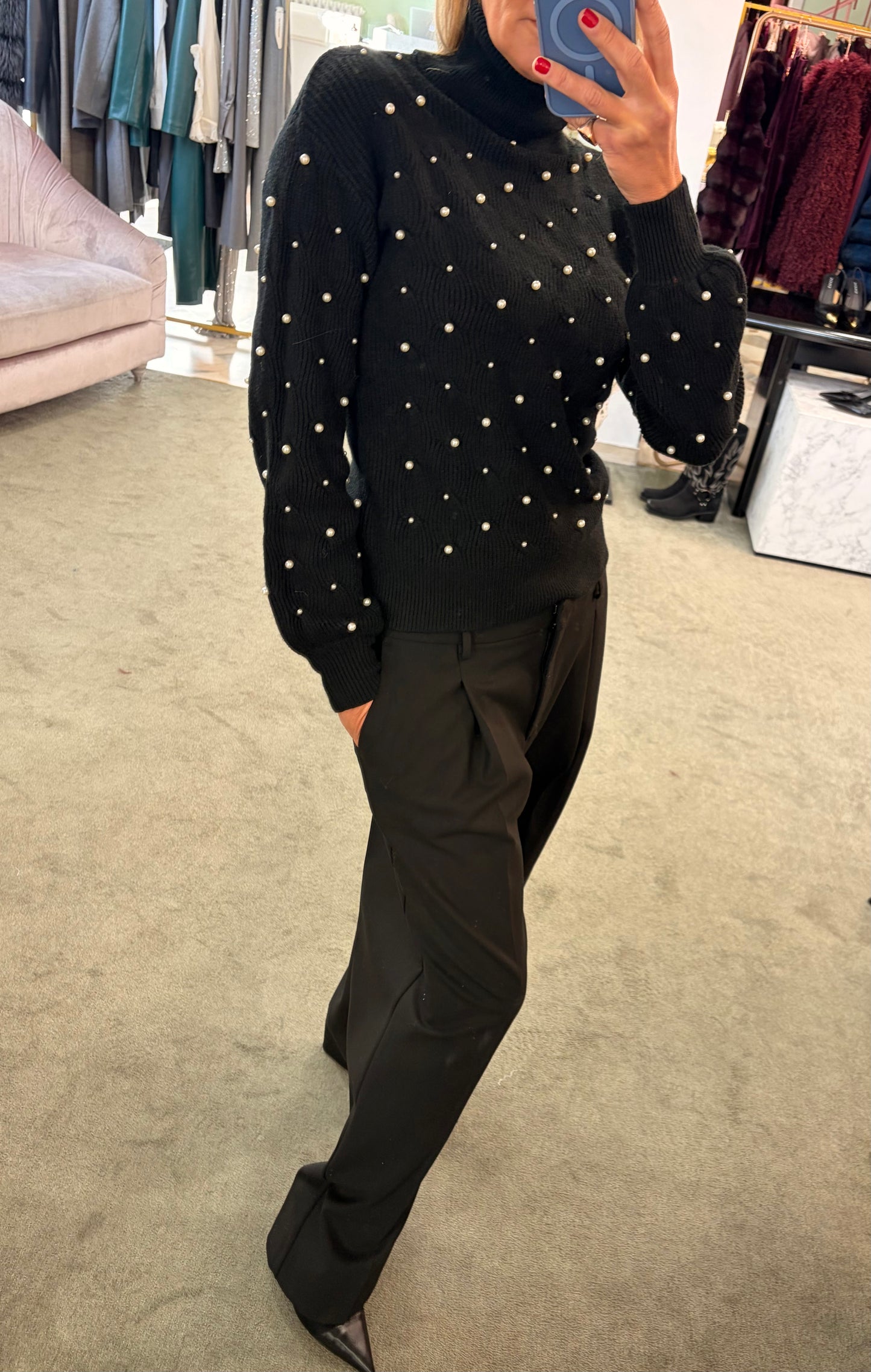 Dolcevita nero a trecce con perle fr