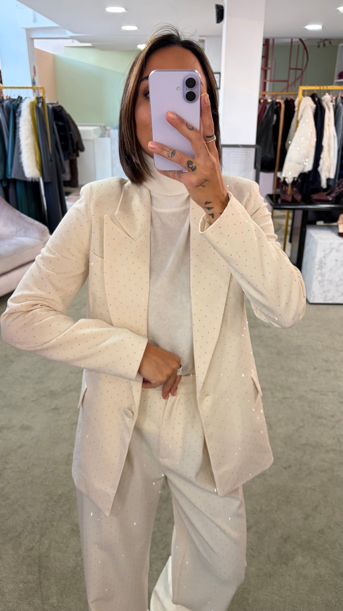 Blazer crema in raso crystal Actualee