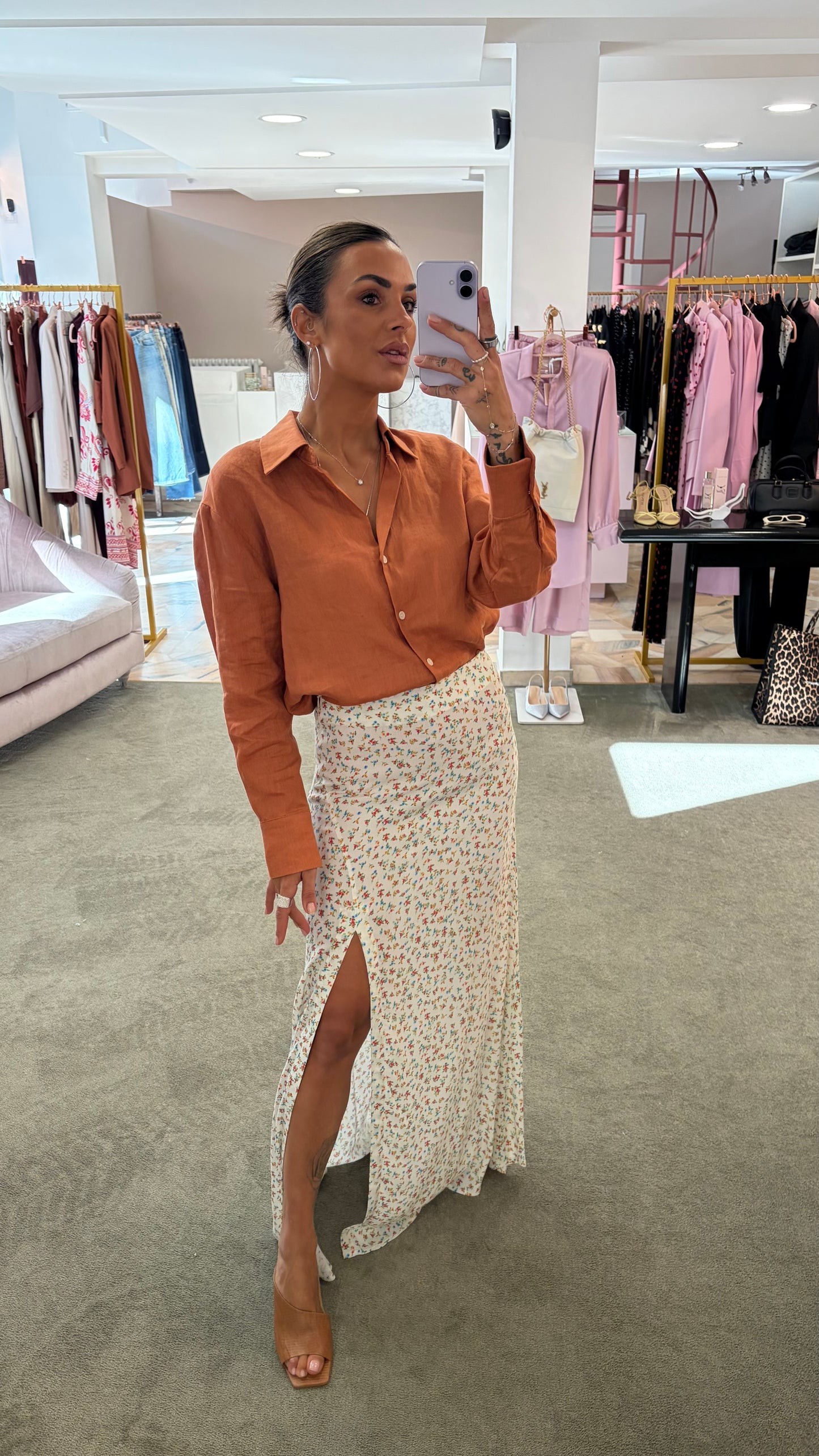 Gonna lunga anita MAR DE MARGARITAS bianca e fiorellini con spacco