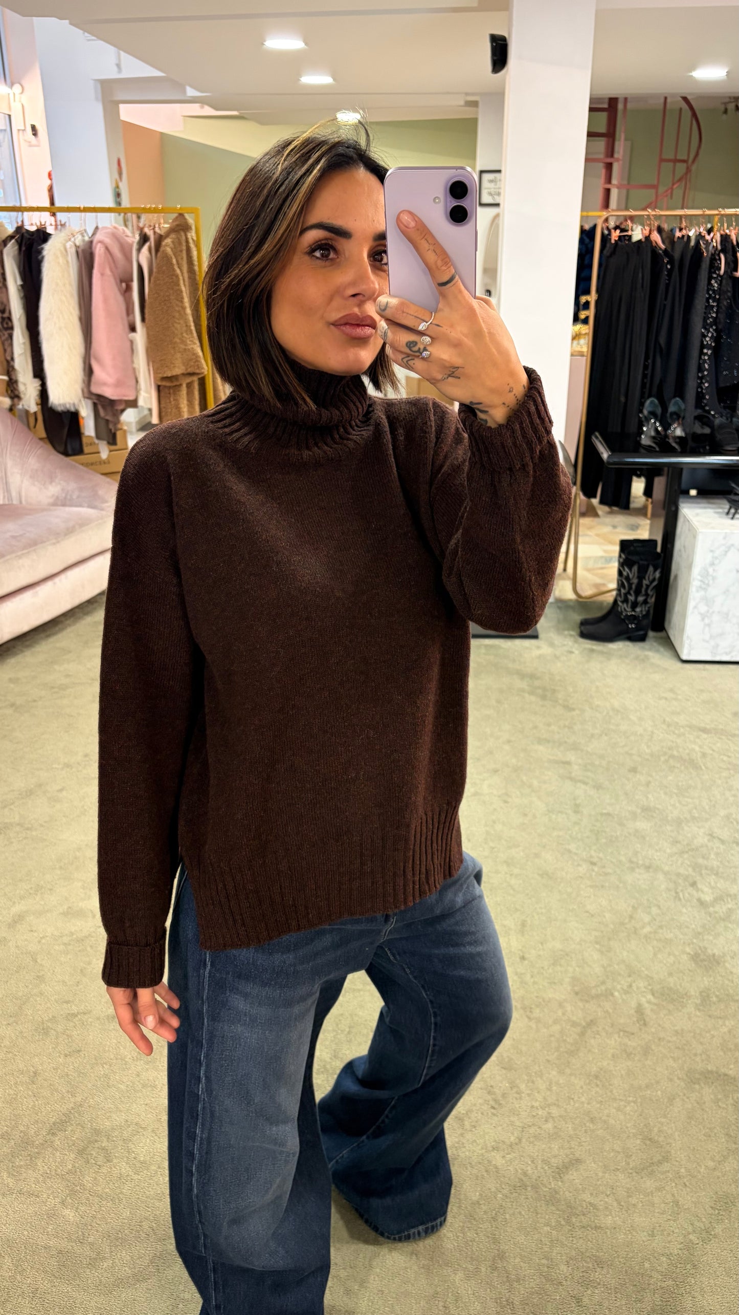 Dolcevita marrone melange a scatoletta in lana Irish