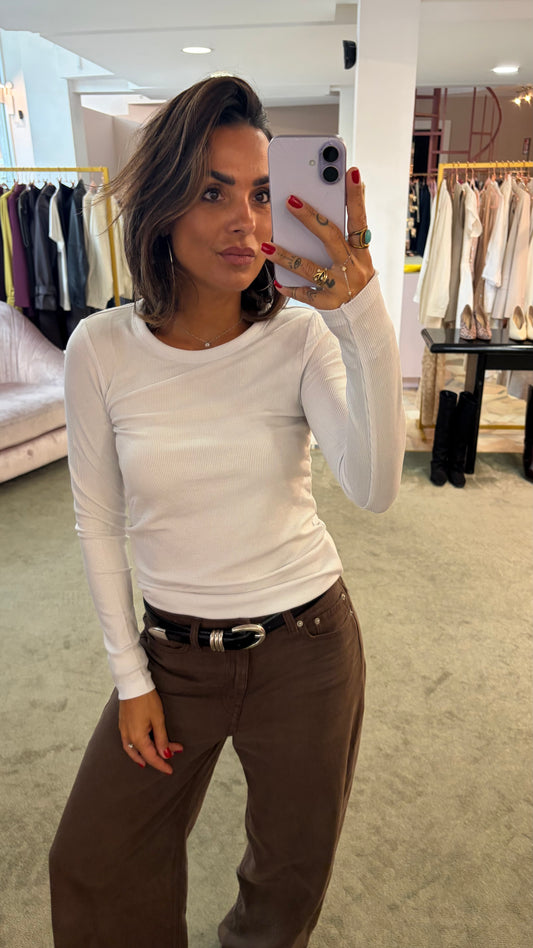 T-shirt dianna bianca manica lunga a costine sl