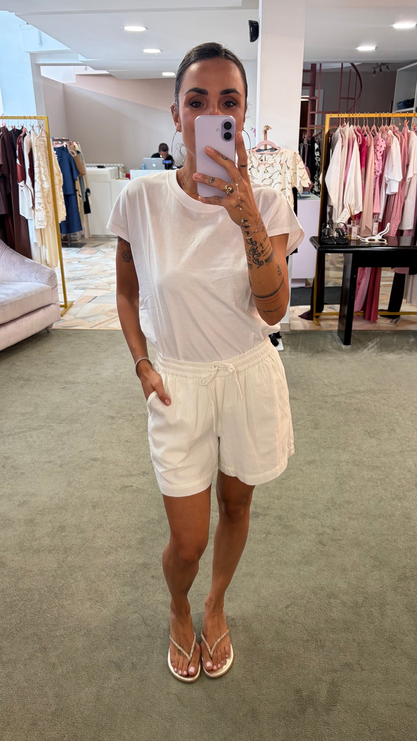 Shorts panna in cotone con coulisse jx