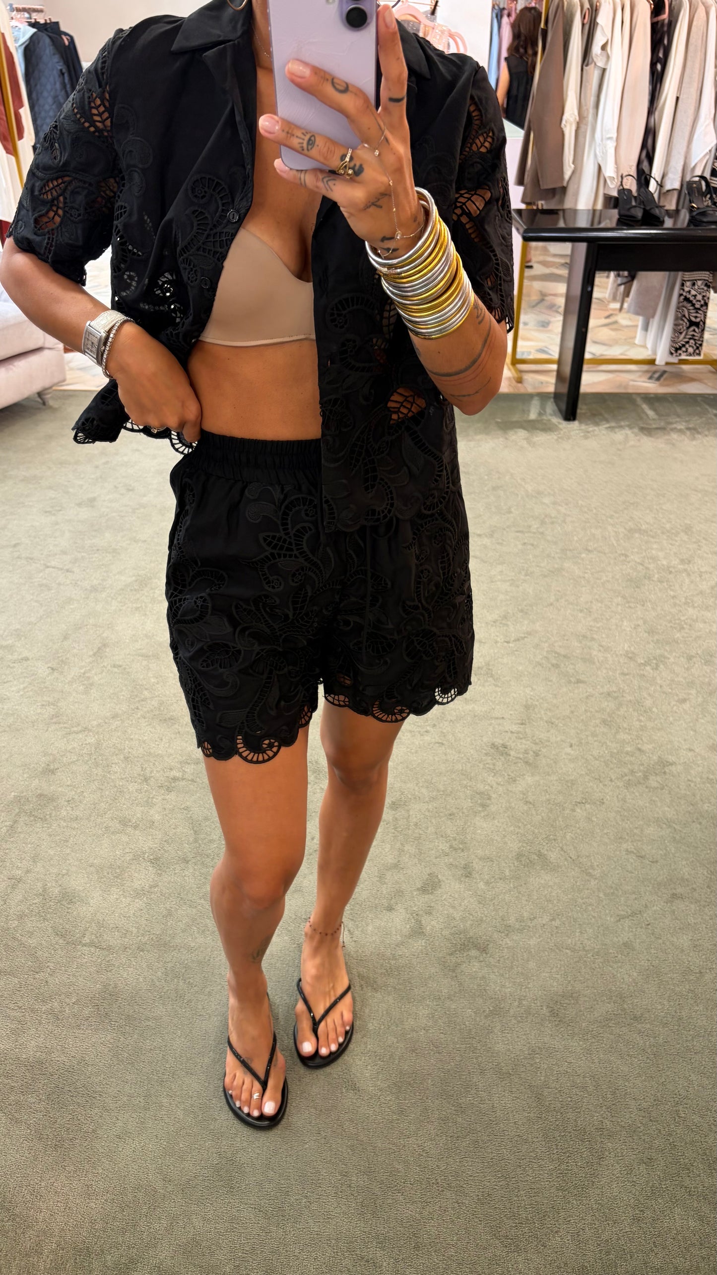 Shorts nero in pizzo gl