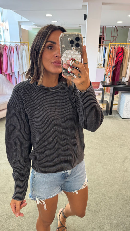 Maglione grigio stonewashed a costine jx
