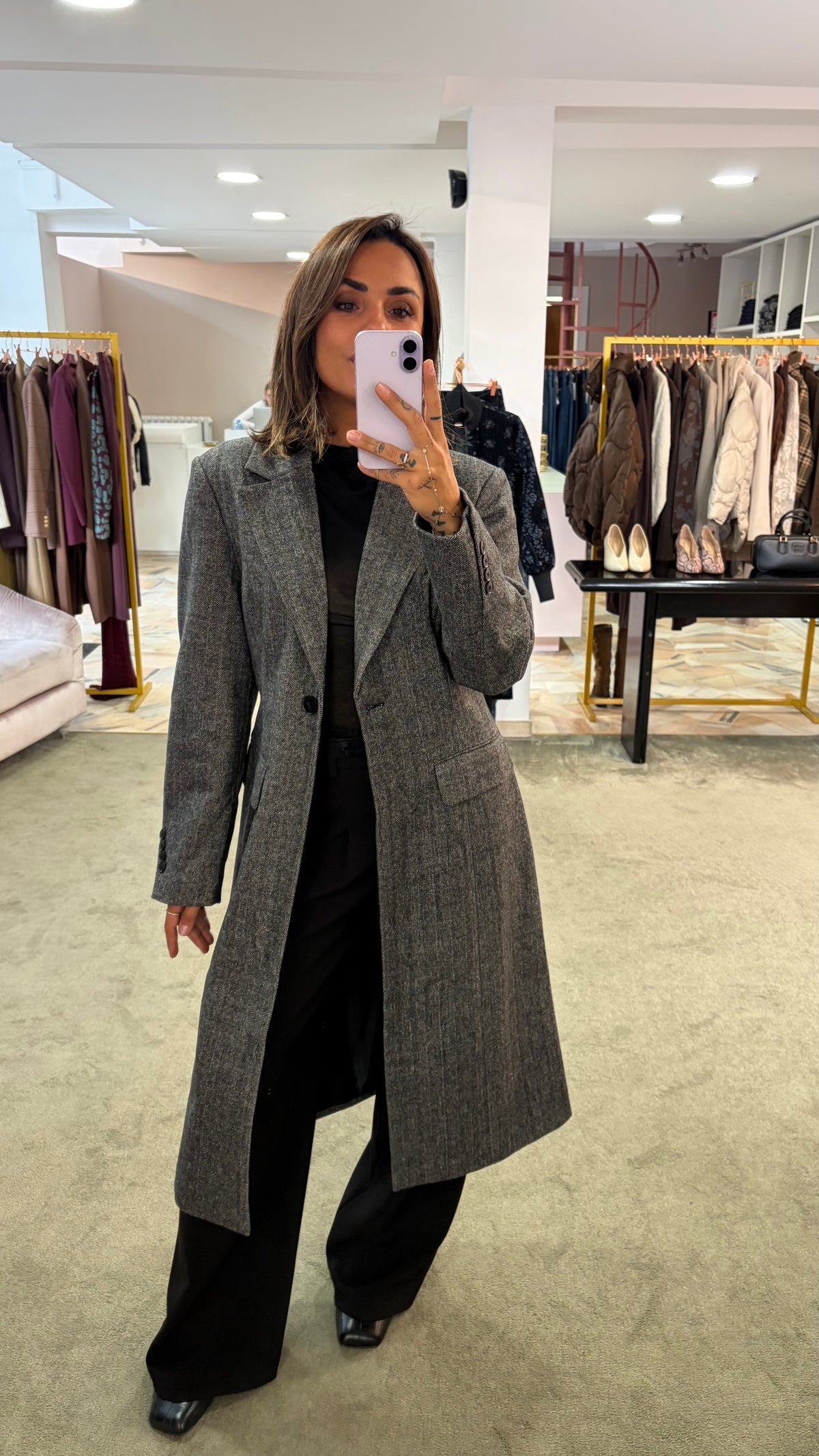 Cappotto spigato nero e bianco aw