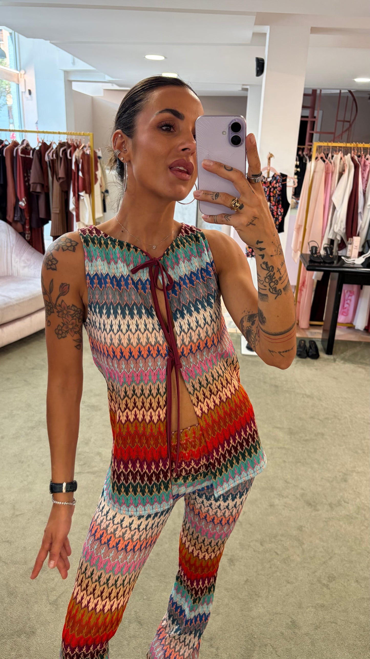 Canotta gilet multicolor missoni vibes con laccetti ks