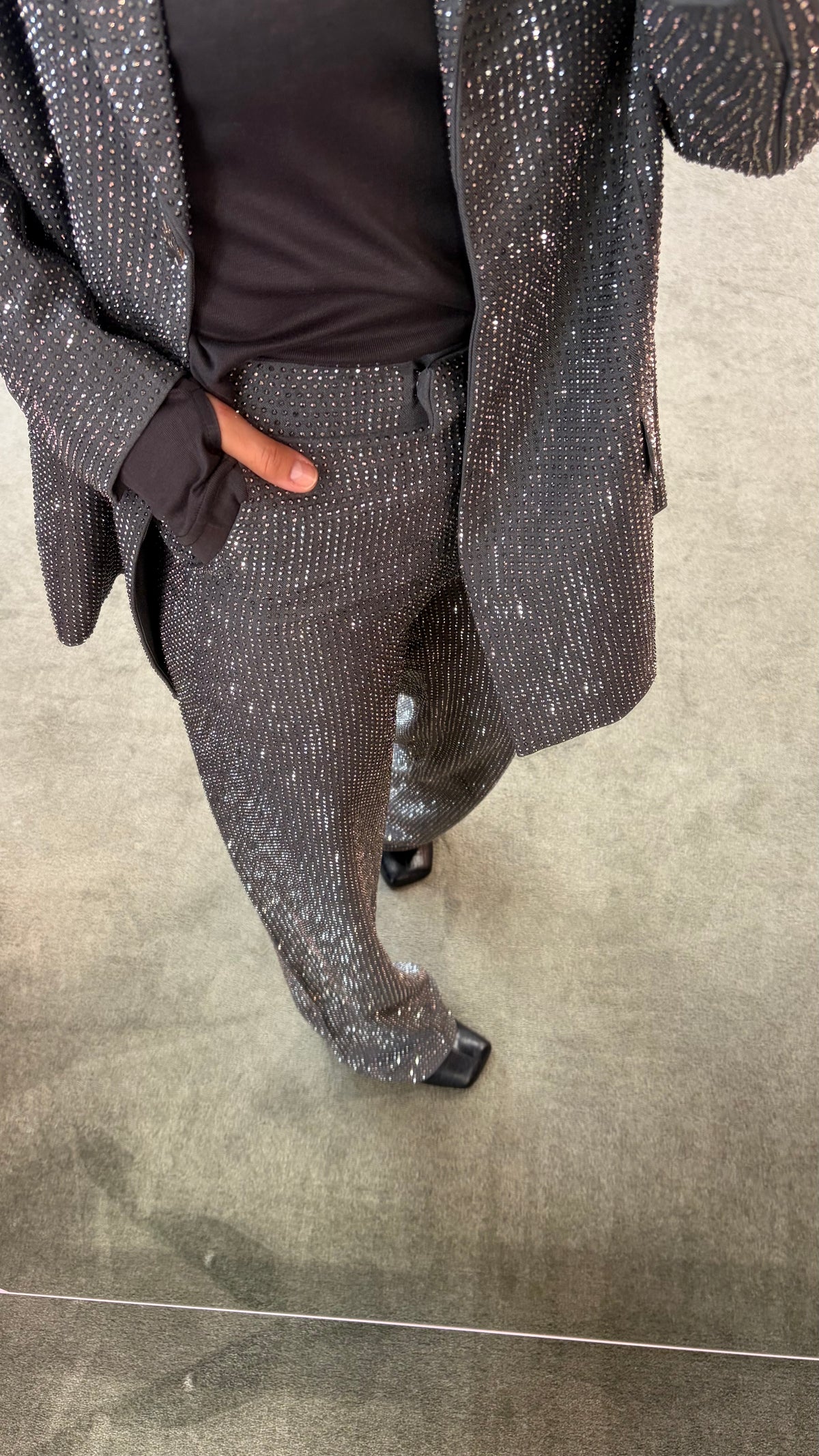 Blazer doppiopetto grigio con cristalli tw